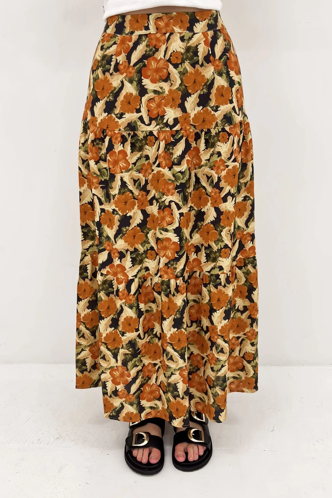 Margot Floral Maxi Skirt Print Soft Focus Layered Look