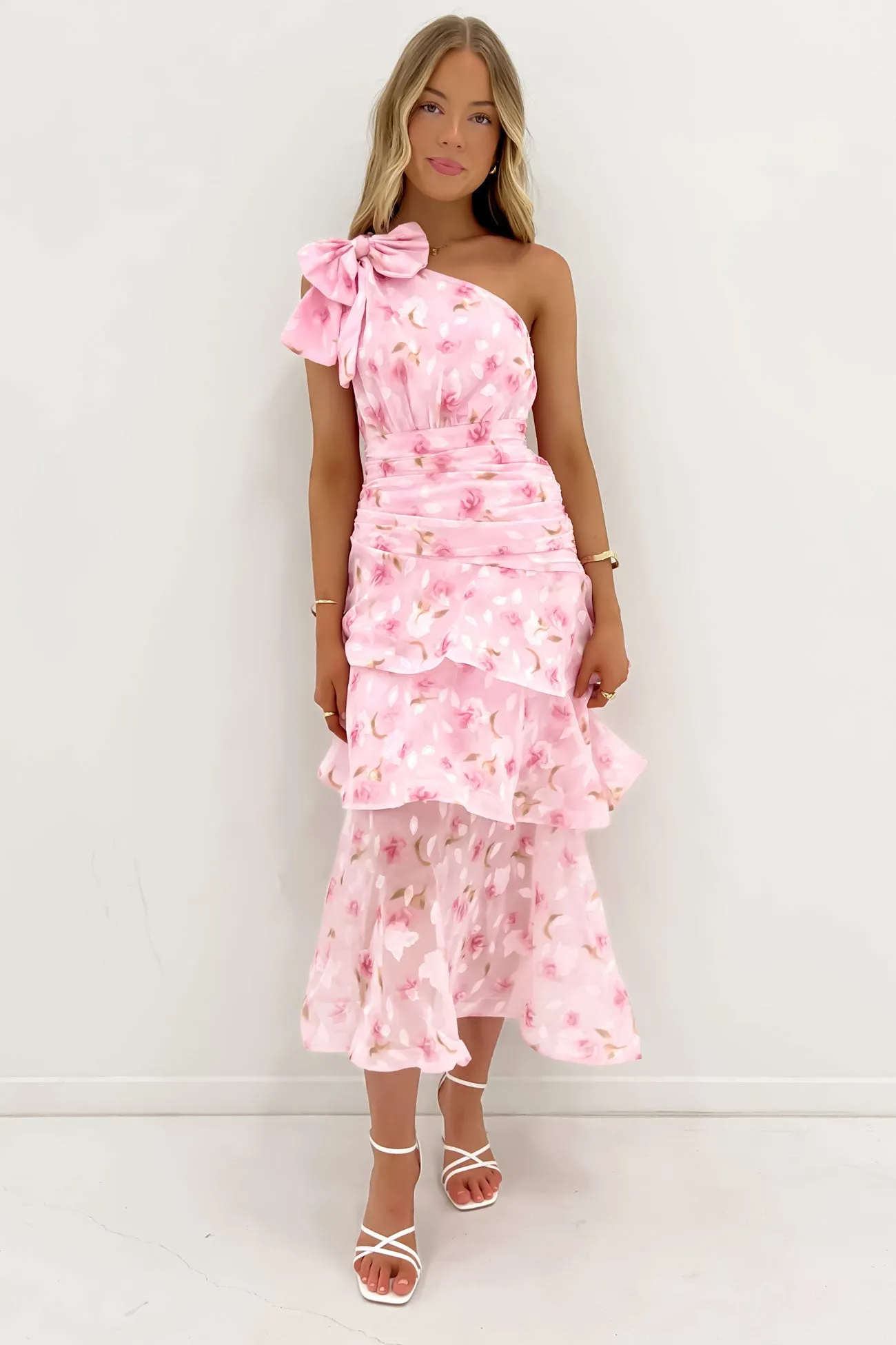 Seema Midi Dress Pink Frolic Flowy Cut Sharp Mood