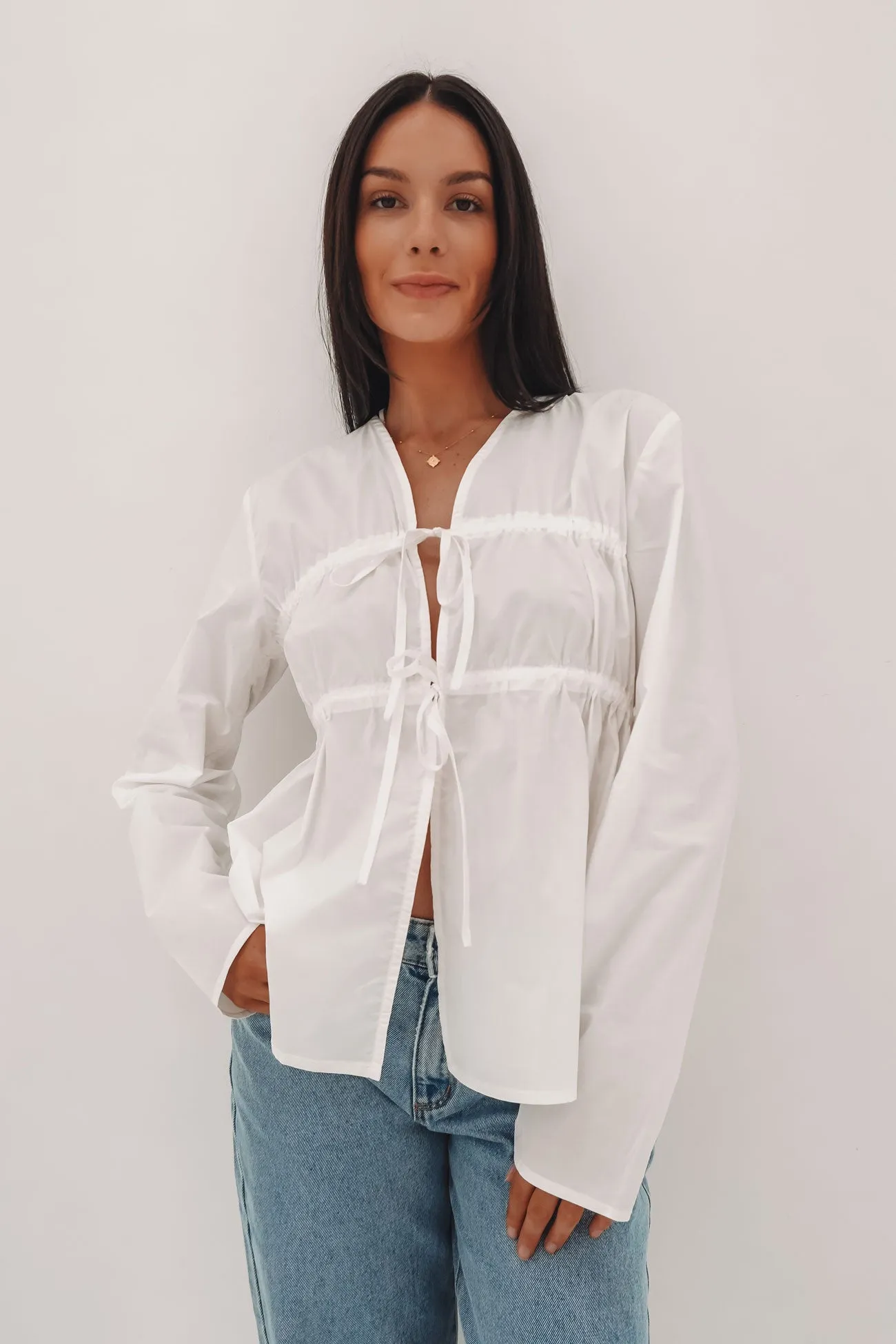Serenity Long Sleeve Top White Stretchy graduation