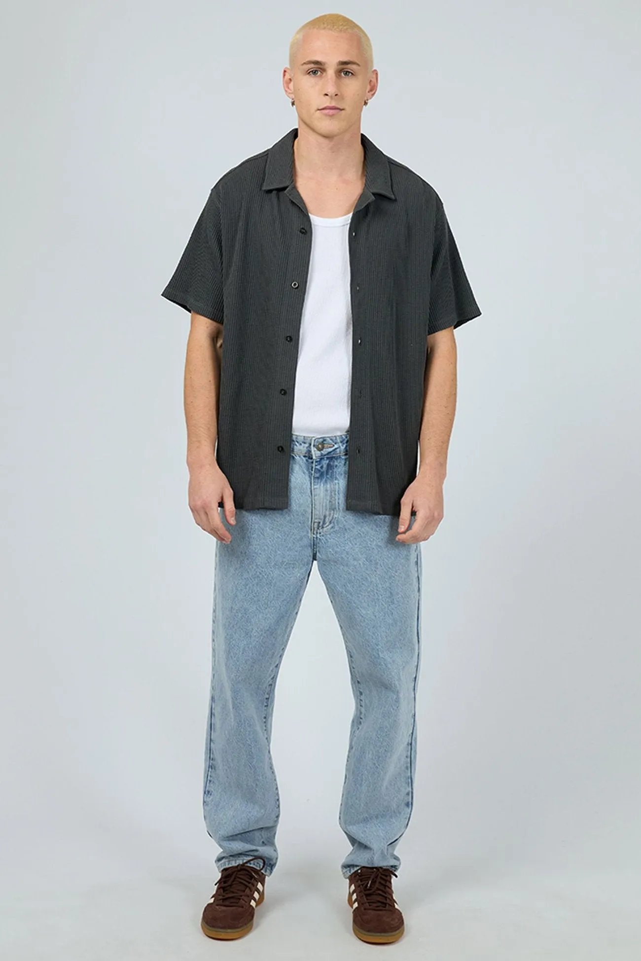High-Quality Craftsmanship Session Waffle Short Sleeve Shirt Charcoal