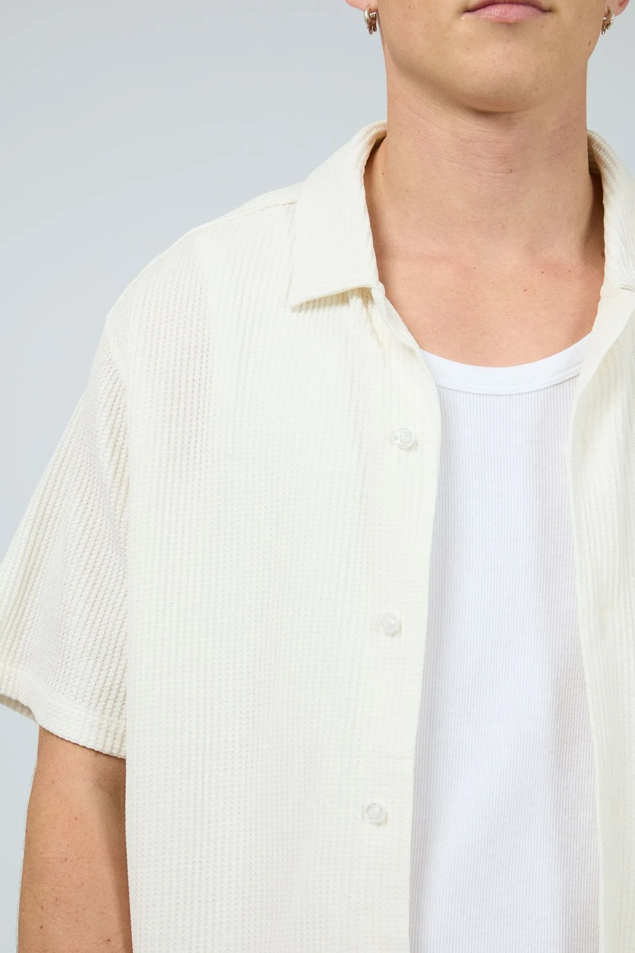 Session Waffle Short Sleeve Shirt Natural Edgy Fashion Reinforced Buttonholes