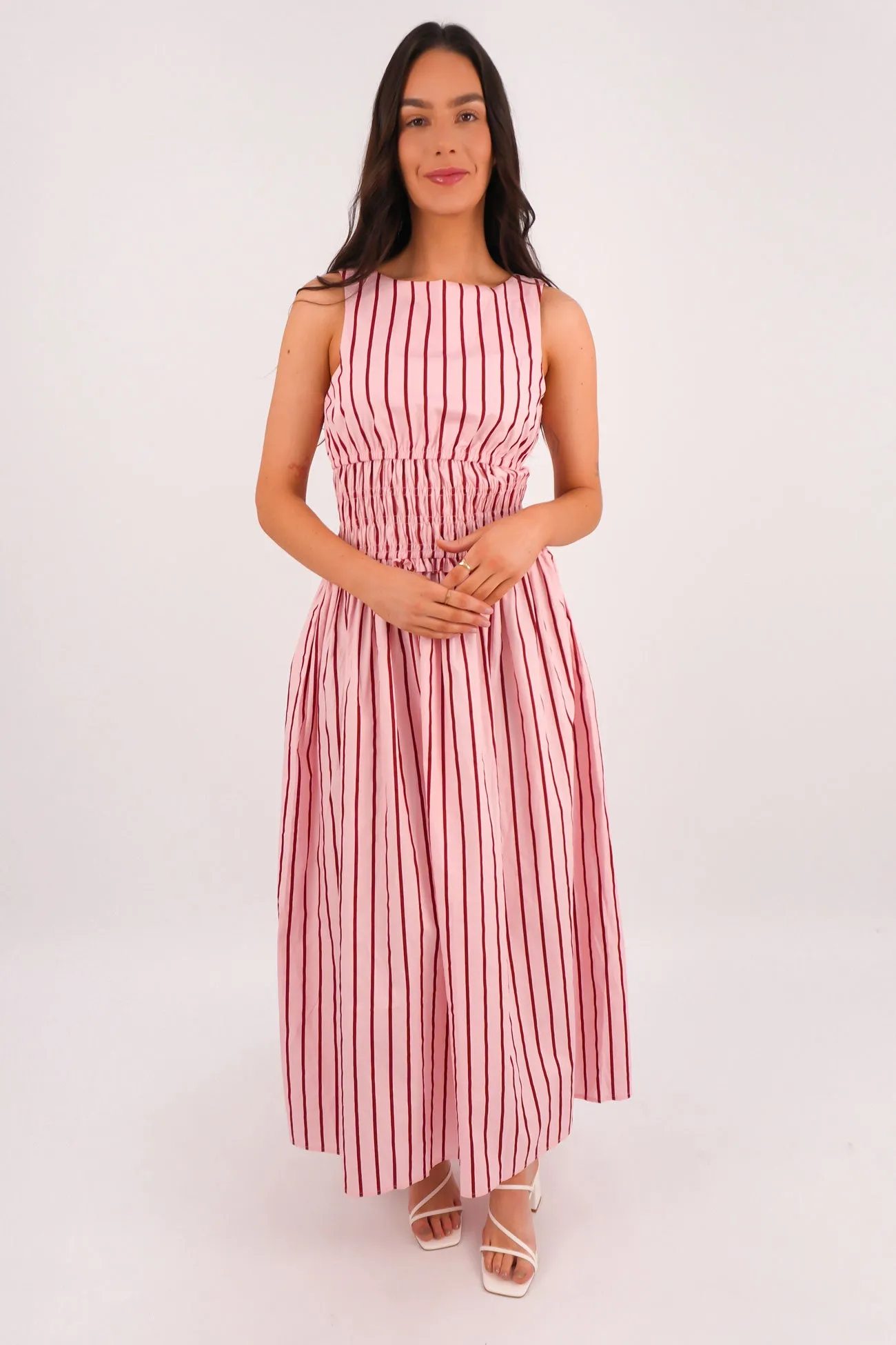 Elegant brunch outfit Subtle Fit Seth Maxi Dress Pink Stripe