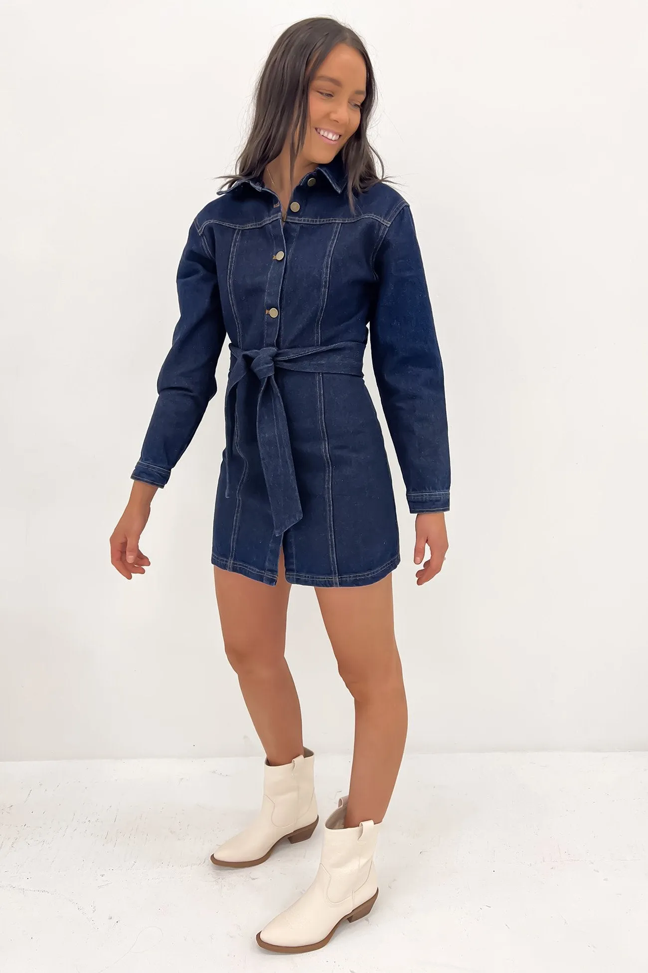 Clear Blush Shannon Denim Mini Dress Blue
