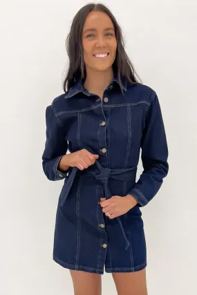 Shannon Denim Mini Dress Blue Drapey Fabric Fluid movement