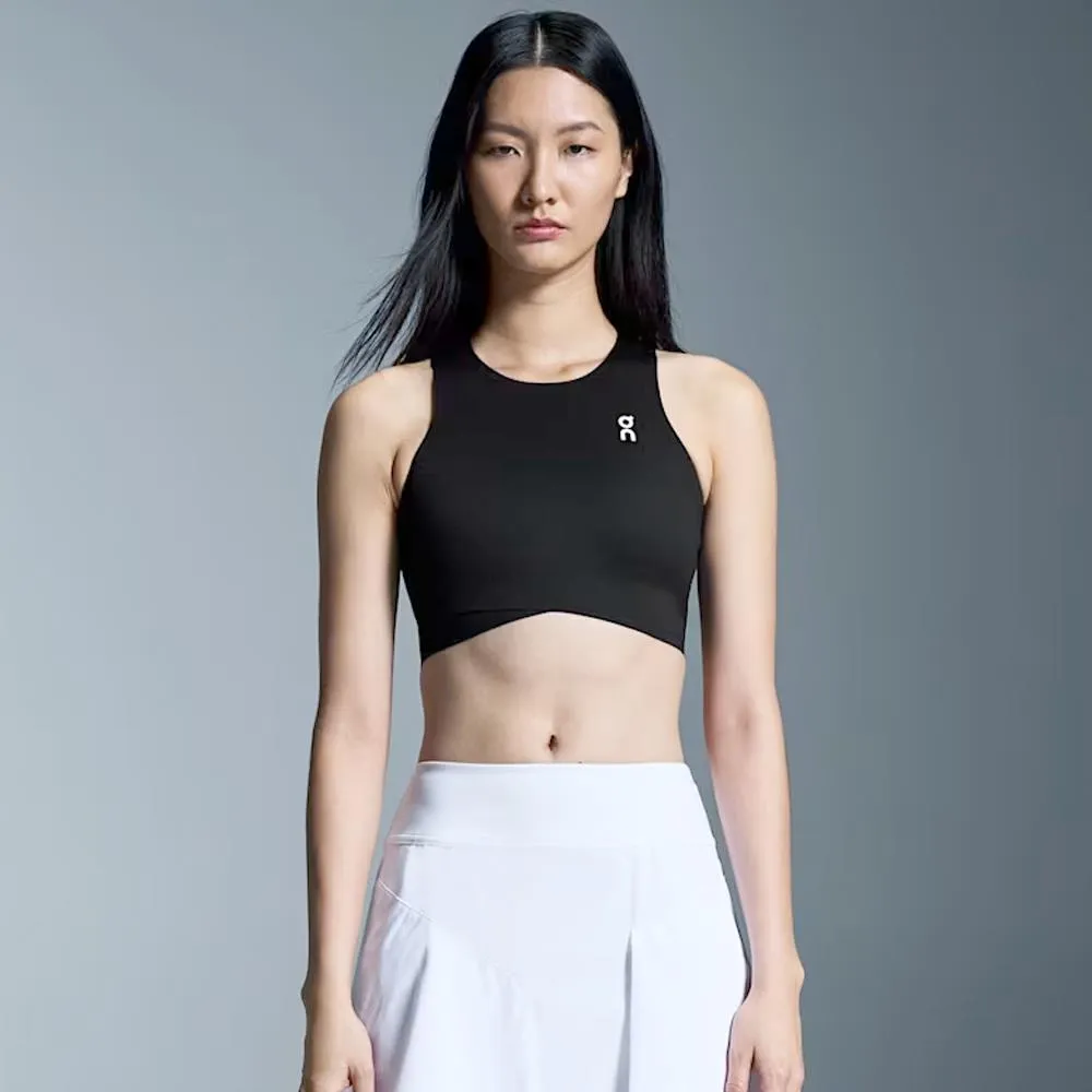 Shape-retaining On Women's Court Crop Top - Black Velvety Texture moisture - wicking