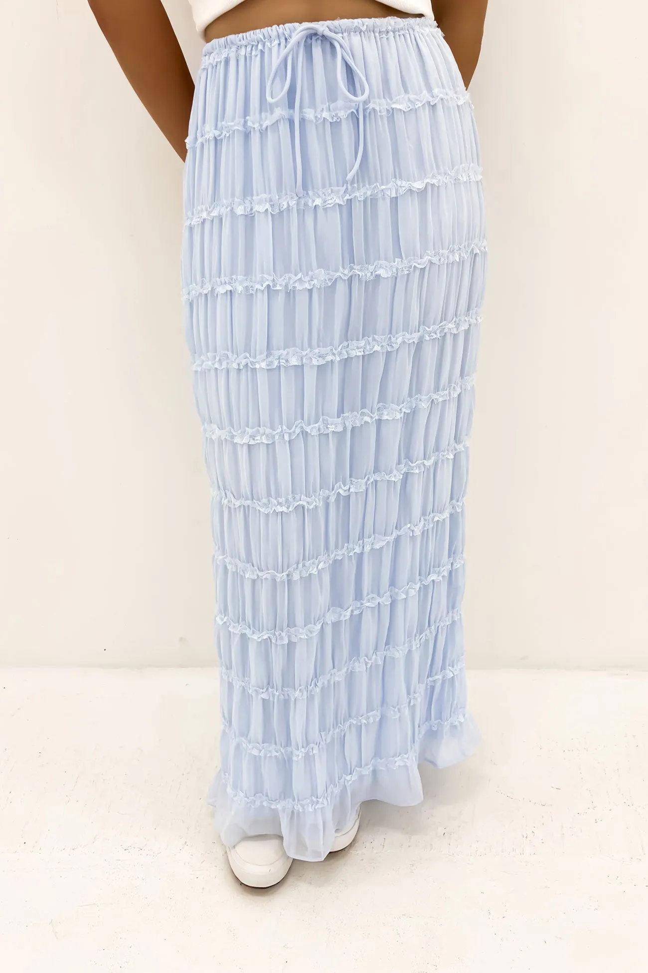 Eloisa Maxi Skirt Blue Airy Feel Designer Inspired
