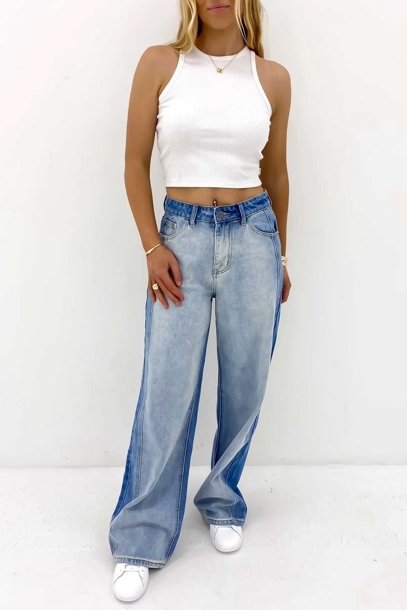 Shay Jean Two Tone Blue Minimal Shrinkage Fabric Elegant Bold Look