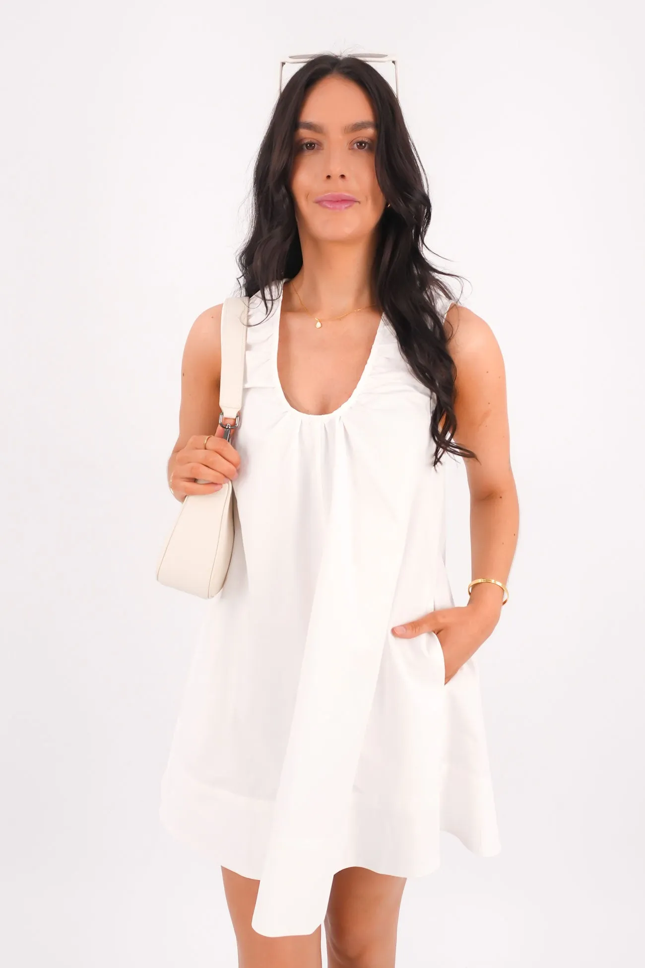 Vibrant Movement Flutter-Sleeve Zahni Mini Dress White