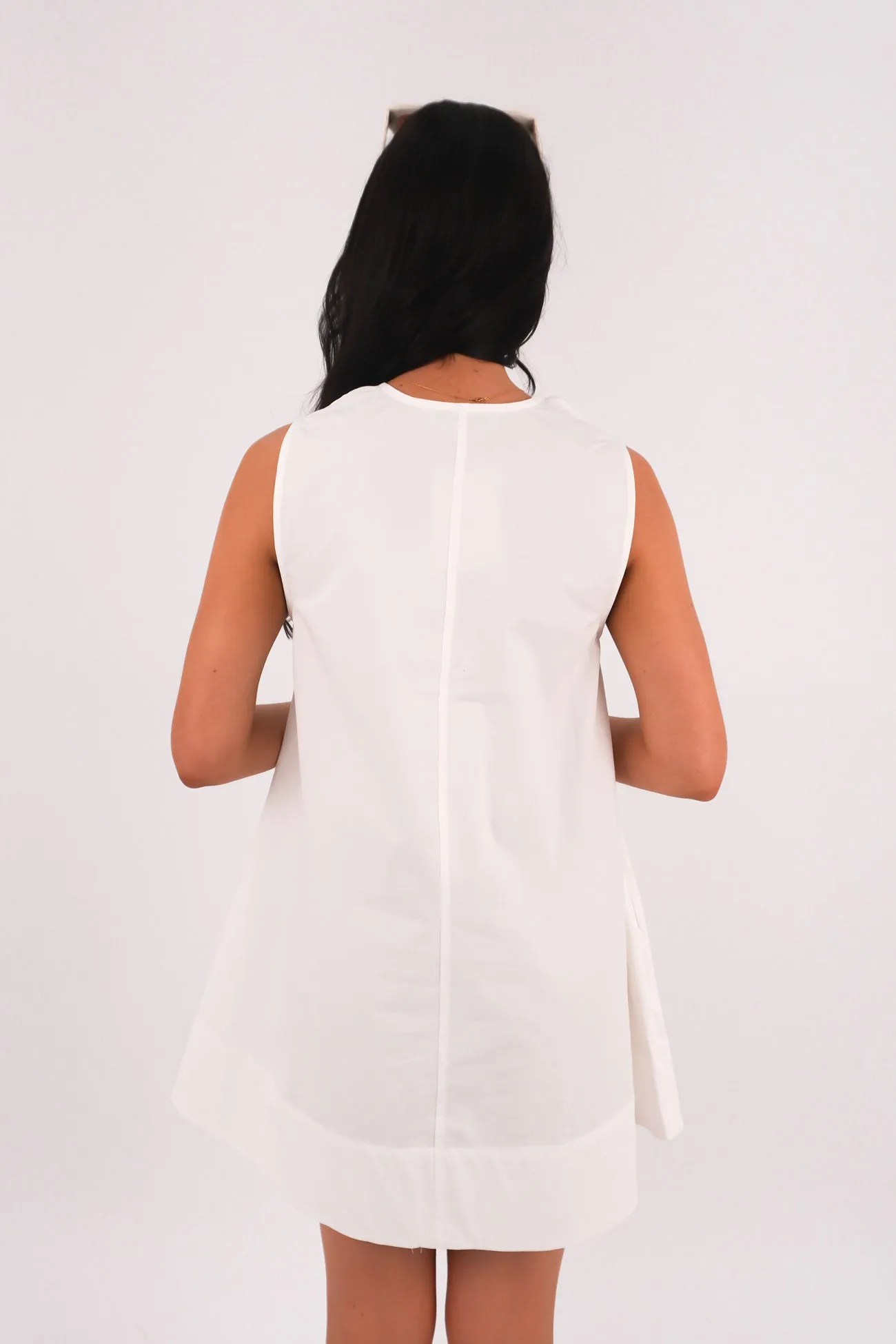 Hidden Pocket AntiFrayEdging Zahni Mini Dress White