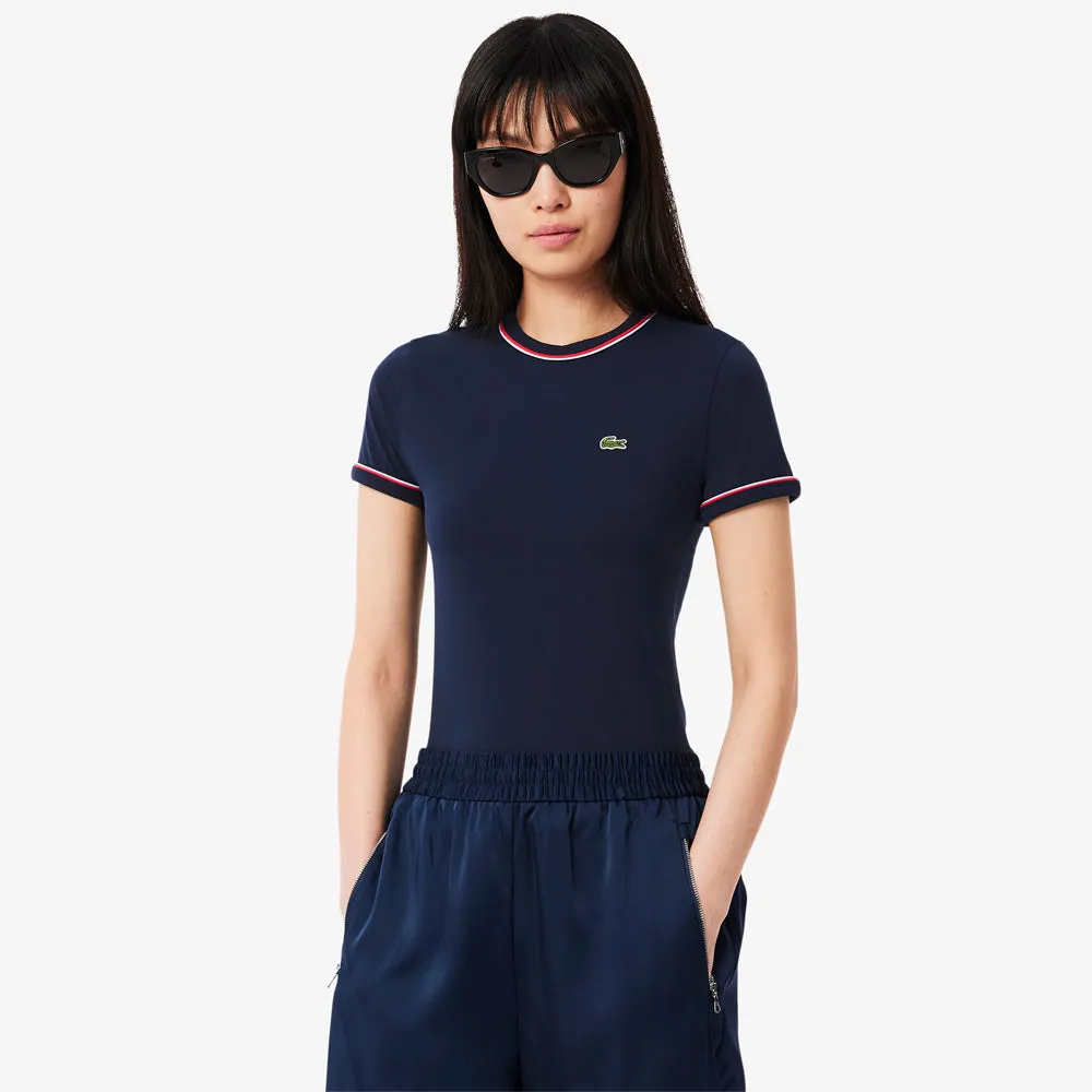 Seamless construction Lace-up simple design Lacoste Women's Contrast Accent Jersey Tee - Navy Blue