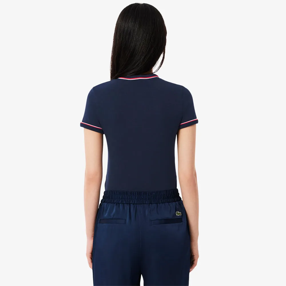 Matte Look stretchy fabric simple design Lacoste Women's Contrast Accent Jersey Tee - Navy Blue