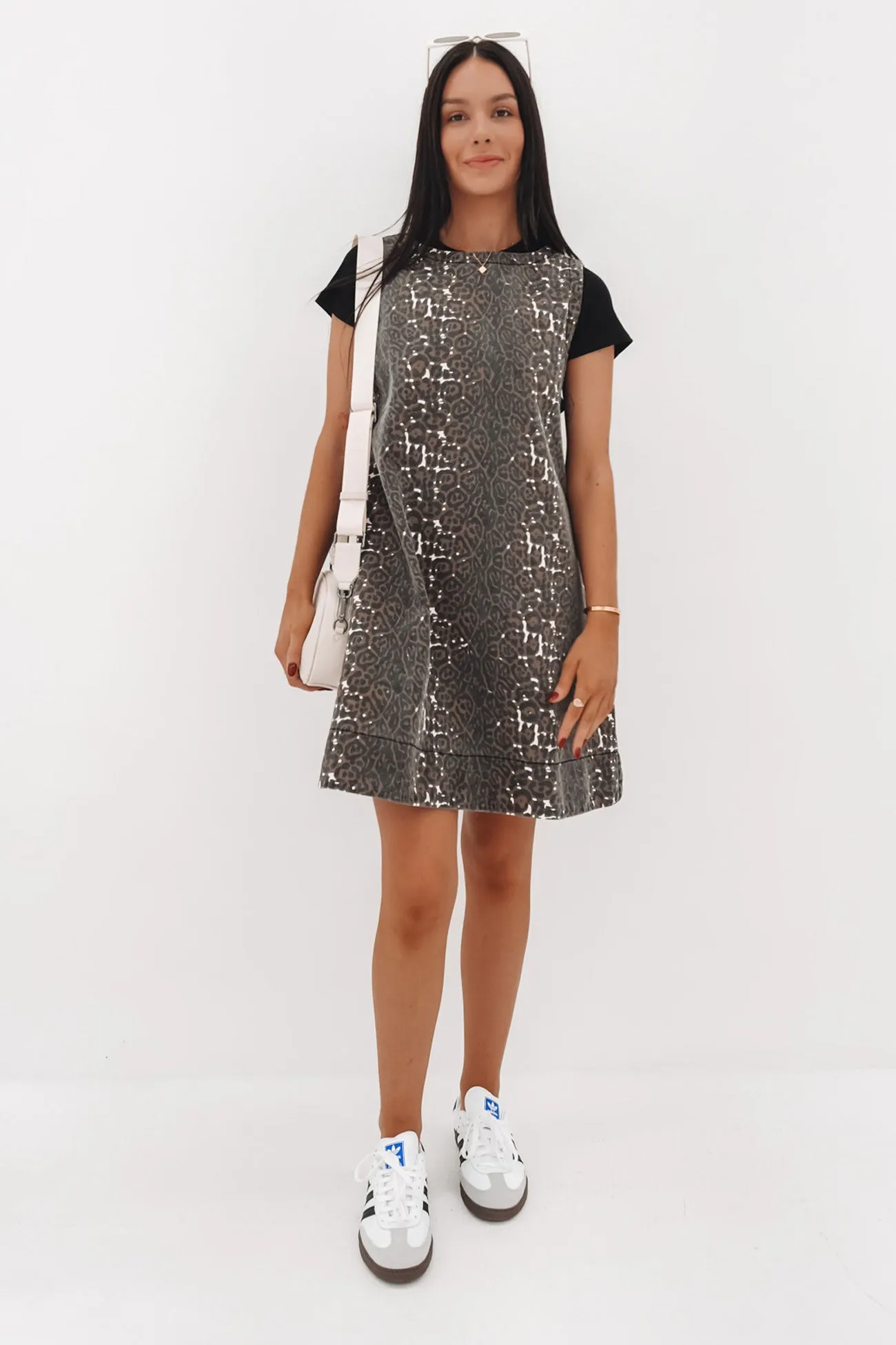 Chill Comfort Tailored Comfort Zaira Denim Mini Dress Leopard