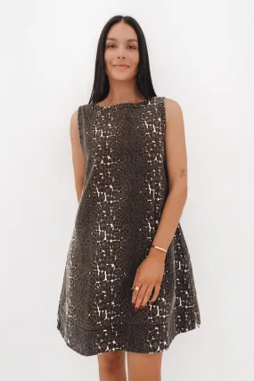 Zaira Denim Mini Dress Leopard Chic Comfort Look