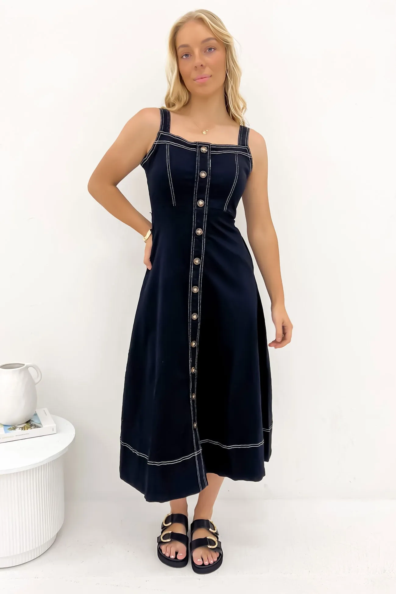 Siobhan Denim Midi Dress Black Long Sleeve