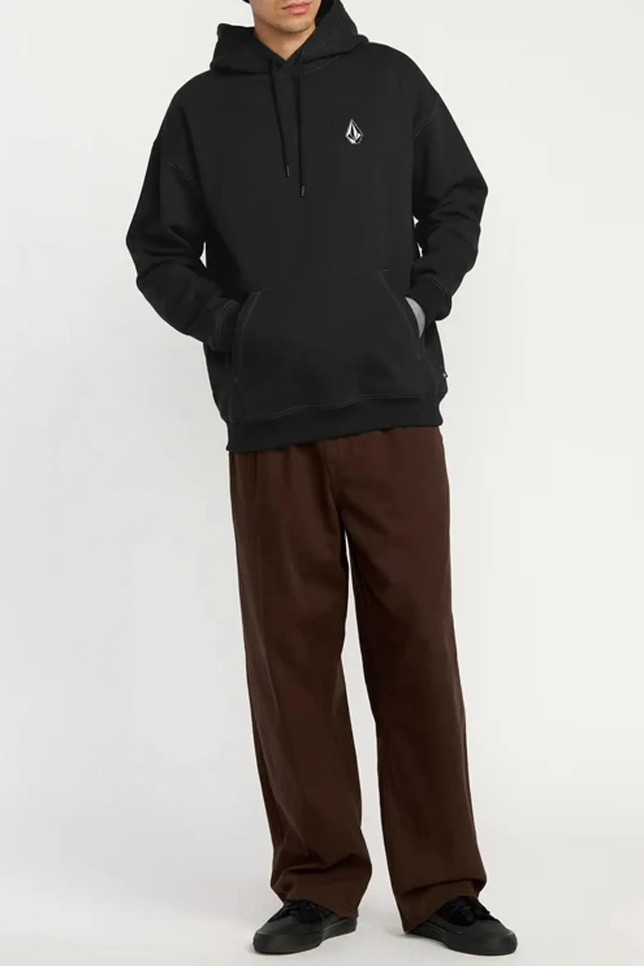 Foldable Collar Double Buttons Skidder Pullover Black