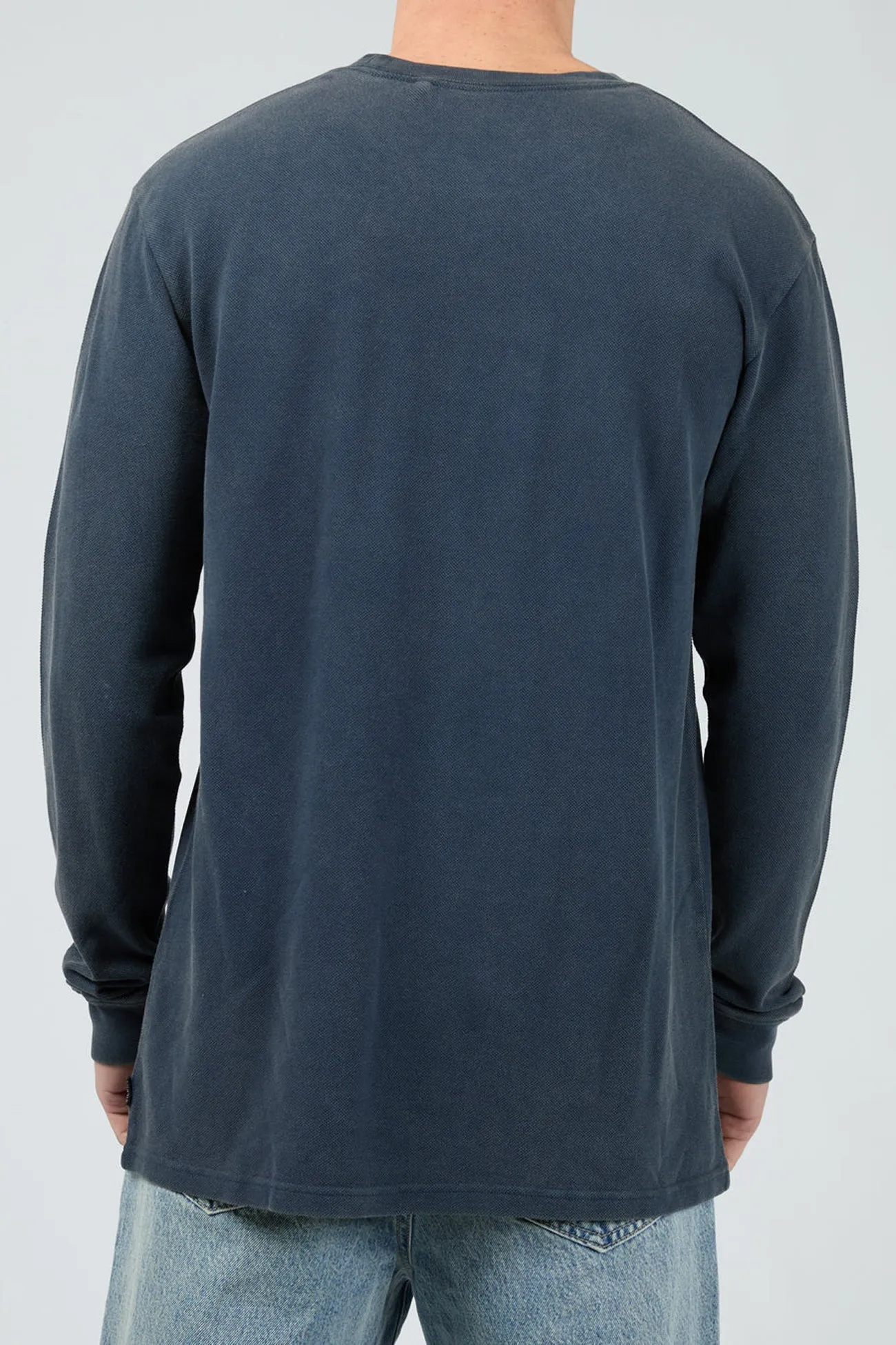 Fashionable Interview Pique Long Sleeve Tee Navy