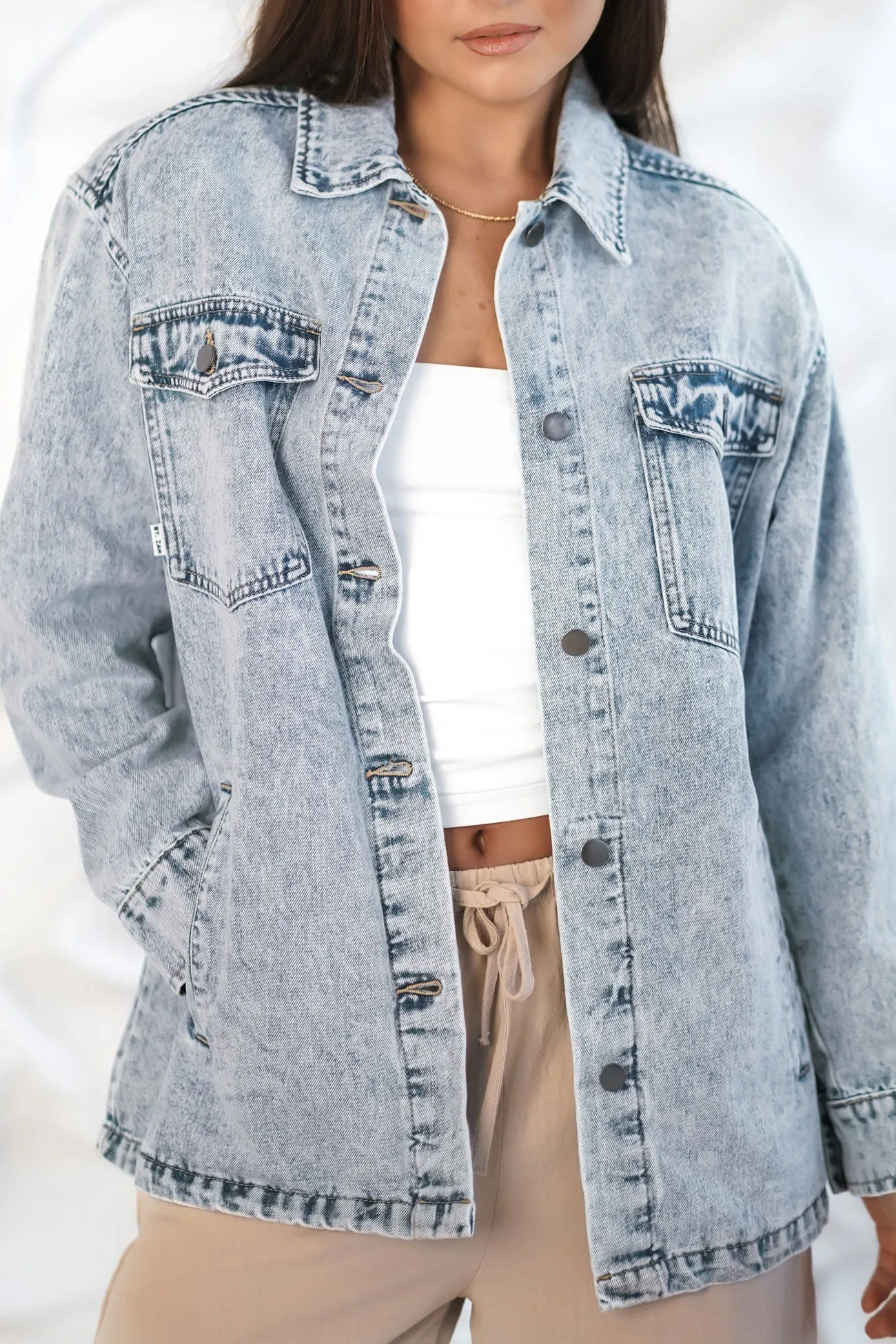 Modern Utility Temperature Regulating Lining Skylar Denim Shacket Sky Blue