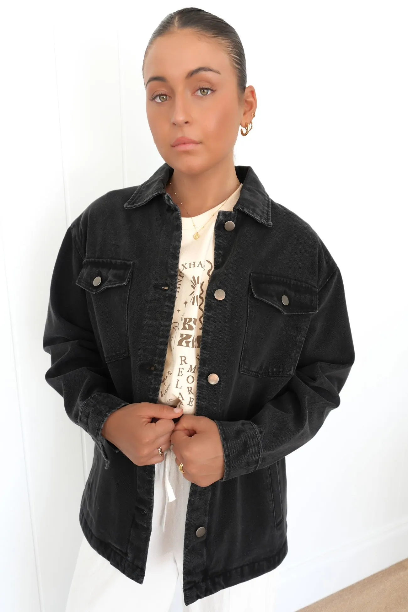 Clean Lines Outdoor Adventure Skylar Denim Shacket Washed Black