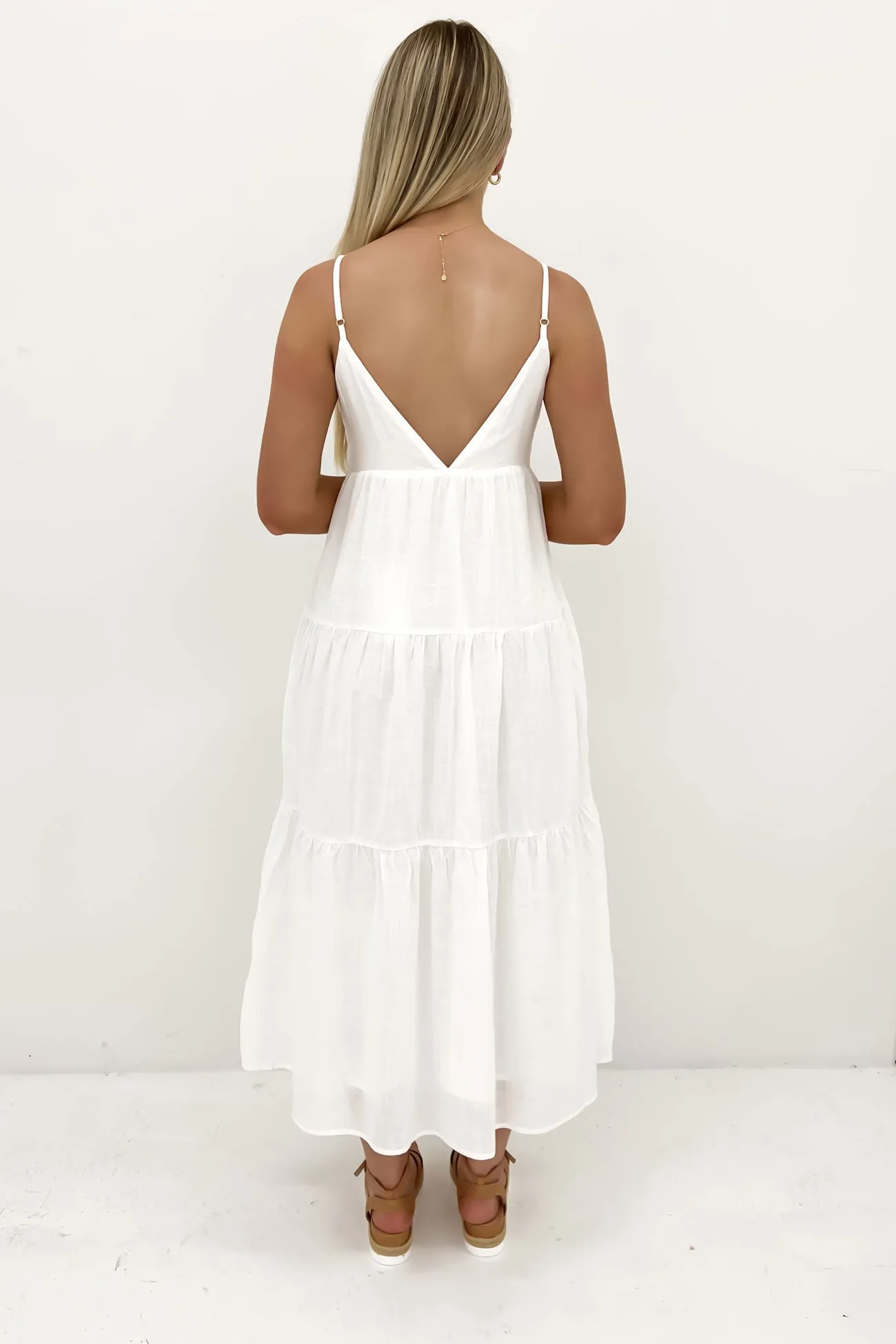 Classic Tiered Midi Dress White City Ready Morning Wear