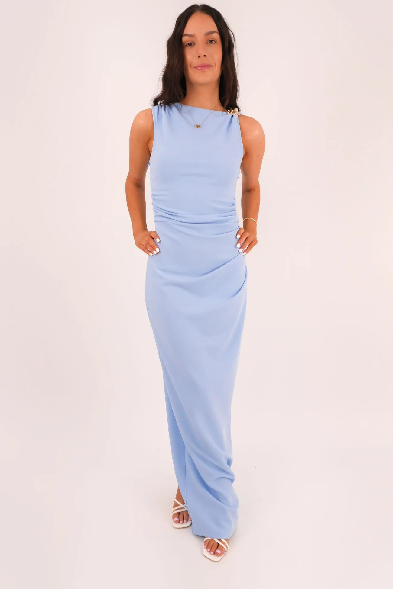 Textured Look Devlin Maxi Dress Baby Blue