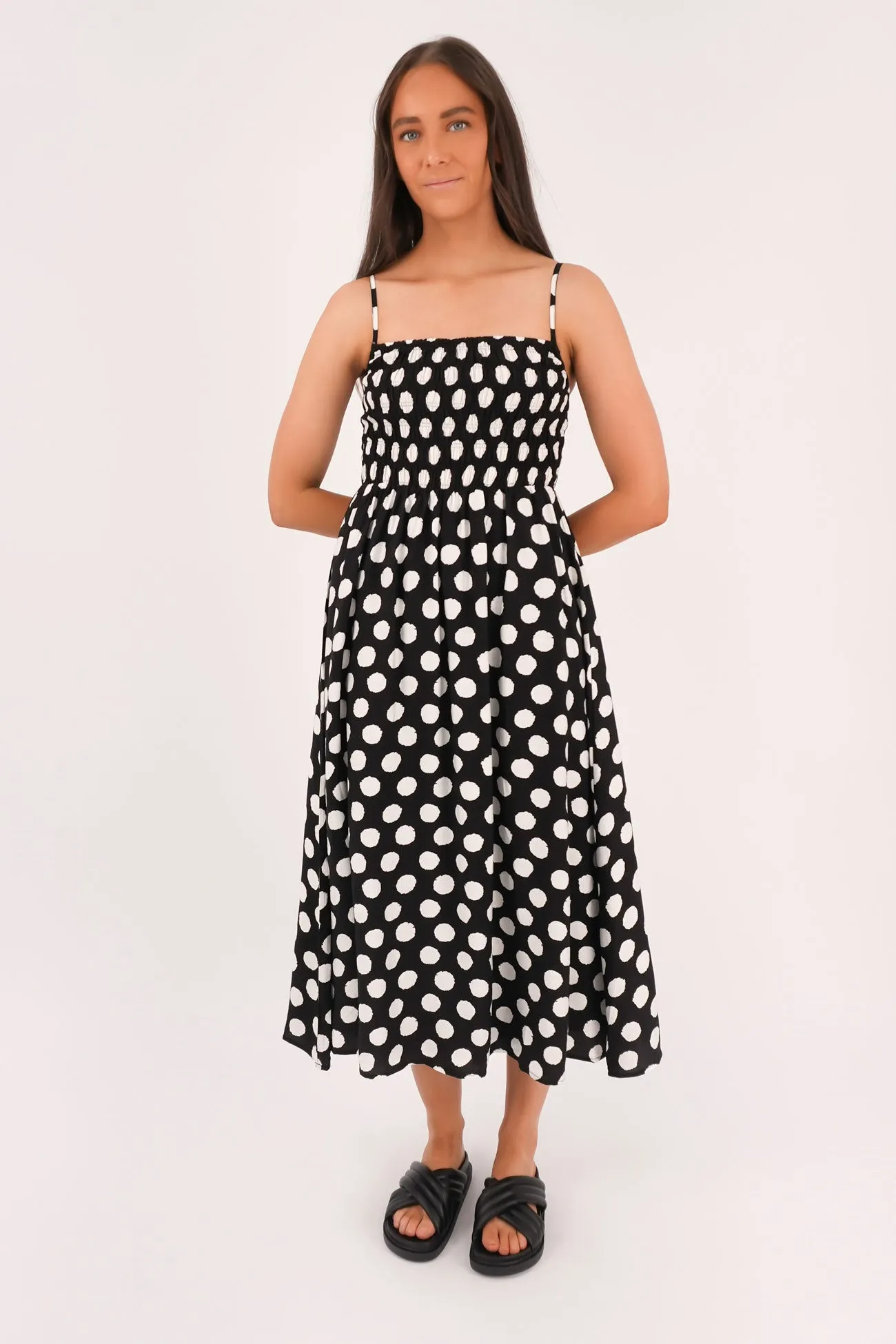 Selene Midi Dress Black Dot Silky Finish