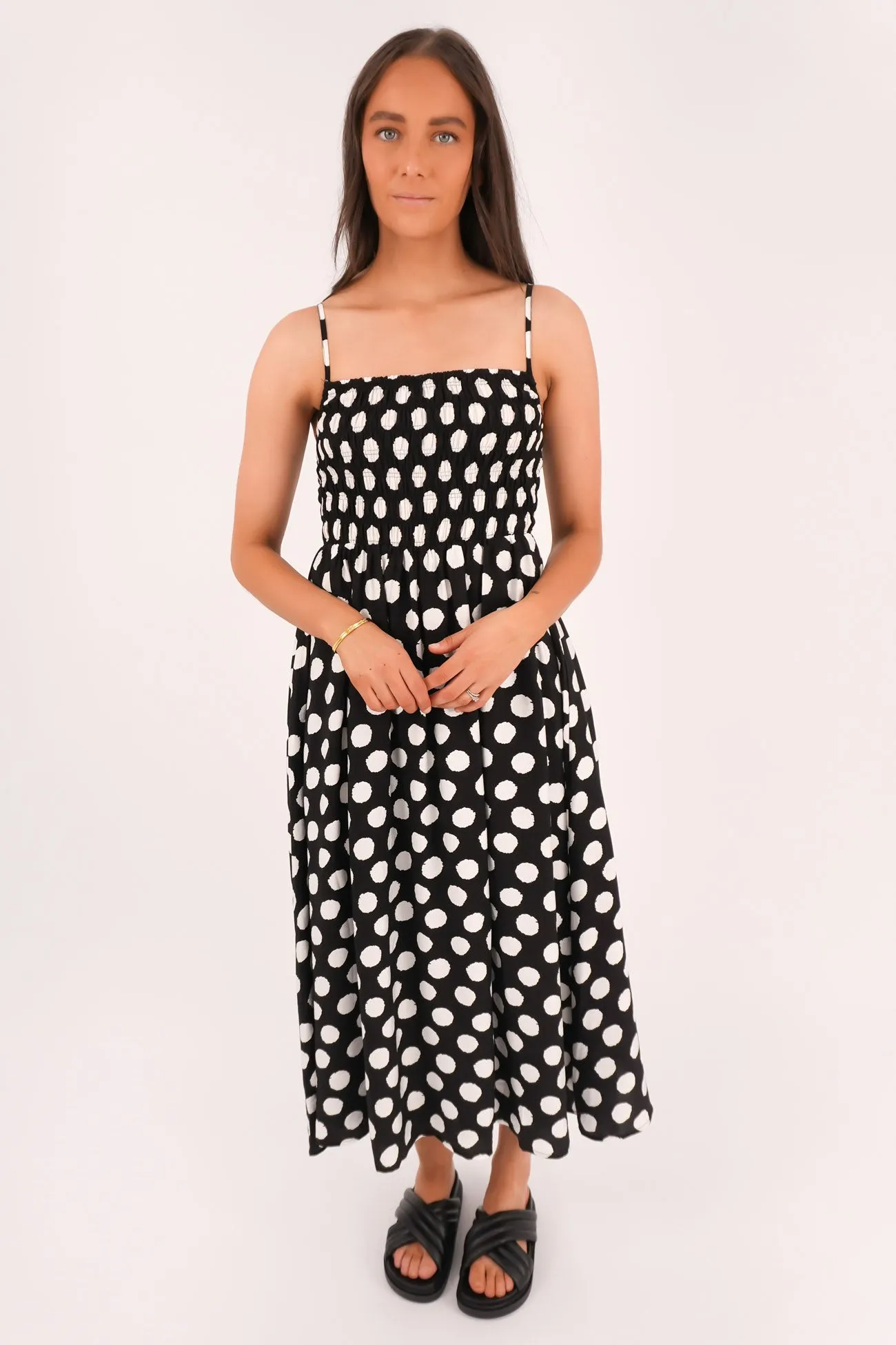 Selene Midi Dress Black Dot Silky-Lining