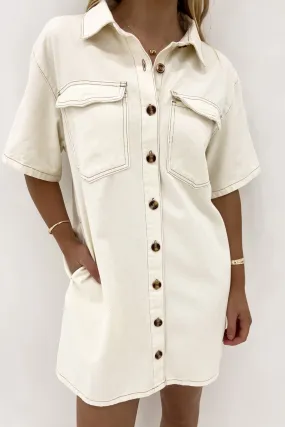 Georgie Denim Mini Dress Sand Flattering Look Life Soft