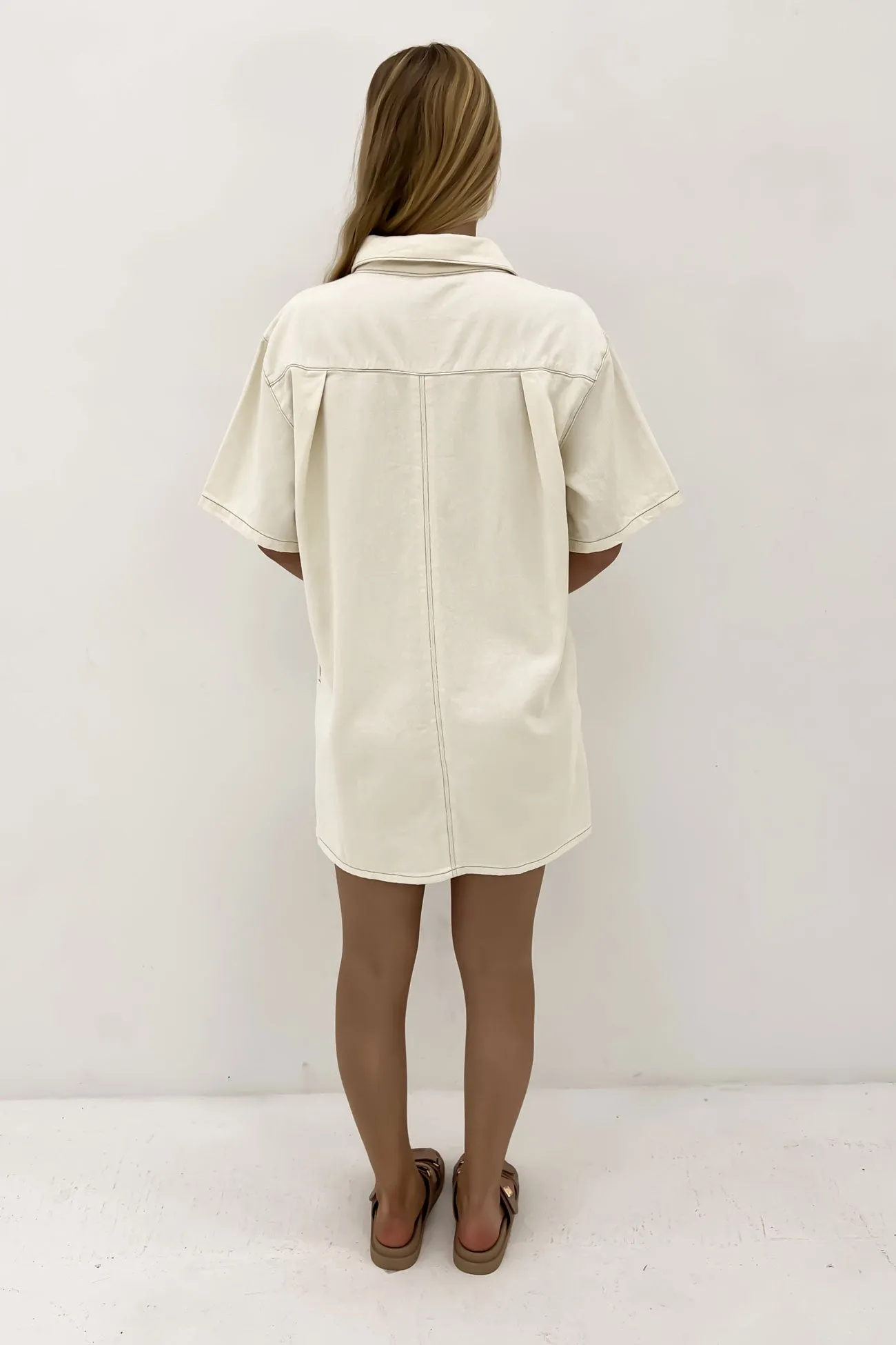 Georgie Denim Mini Dress Sand Classic Look