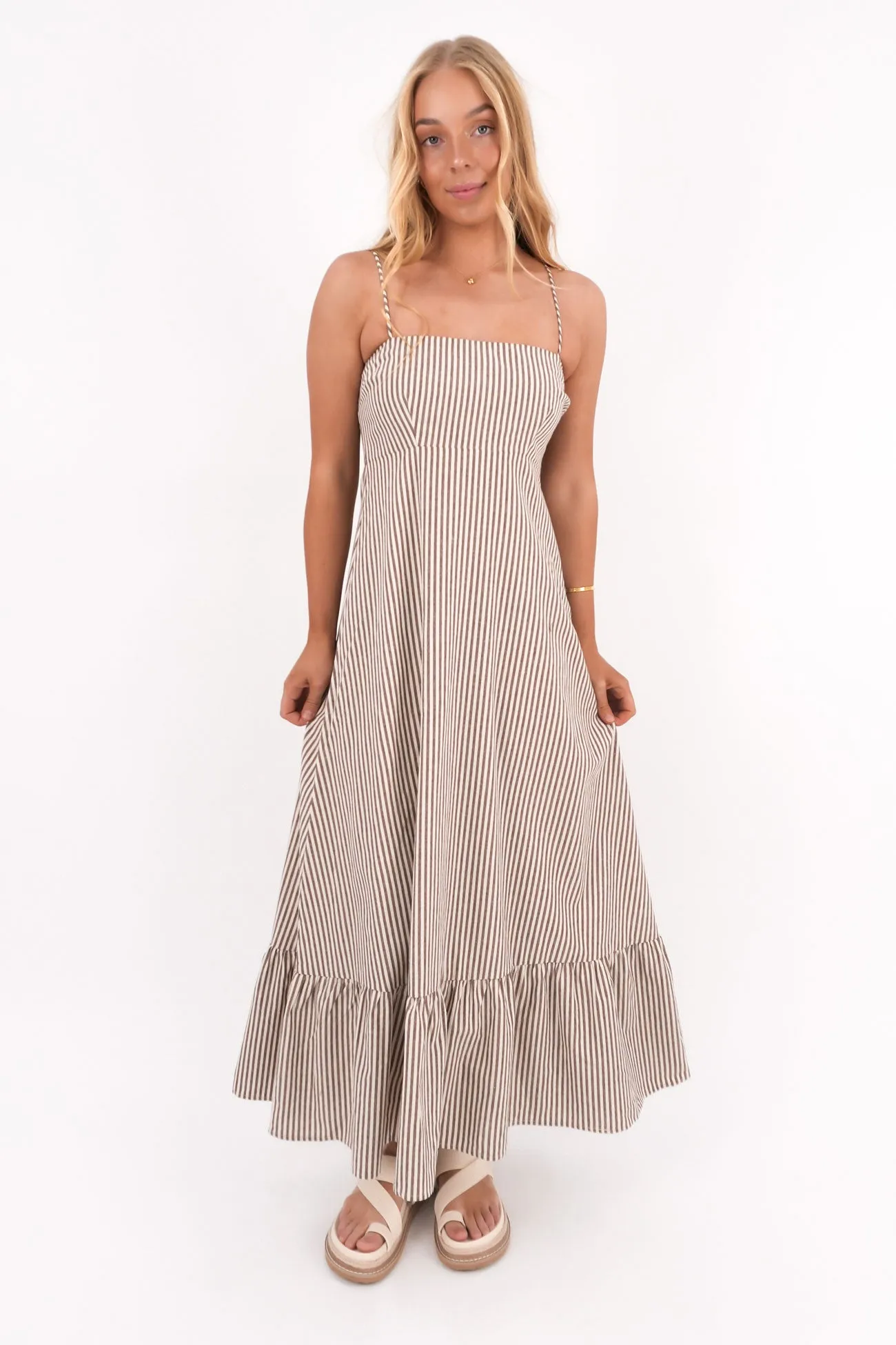 Sunday Maxi Dress Chocolate Sophisticated Vibe Back-Pocket