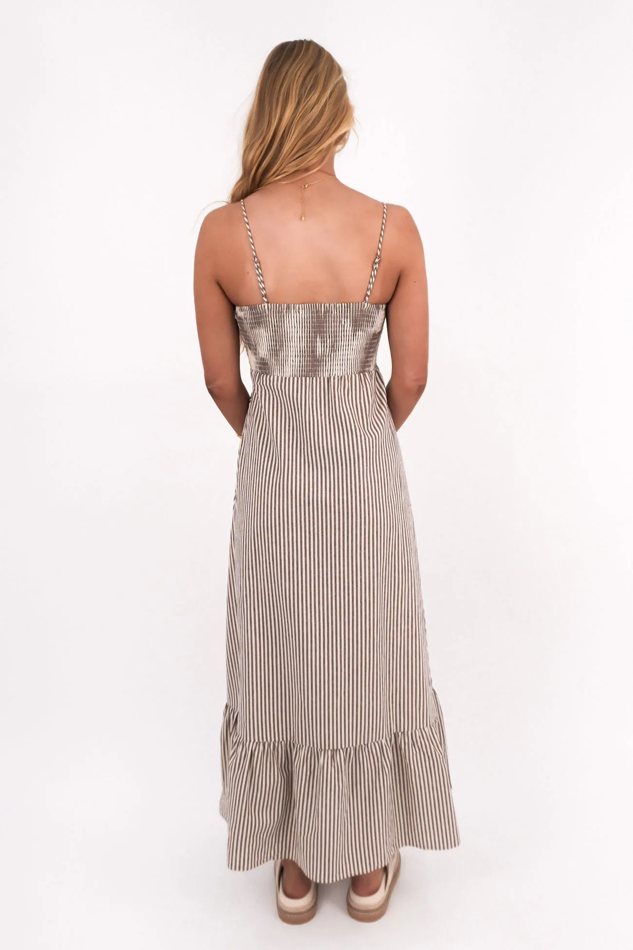 Sunday Maxi Dress Chocolate ruffle trim
