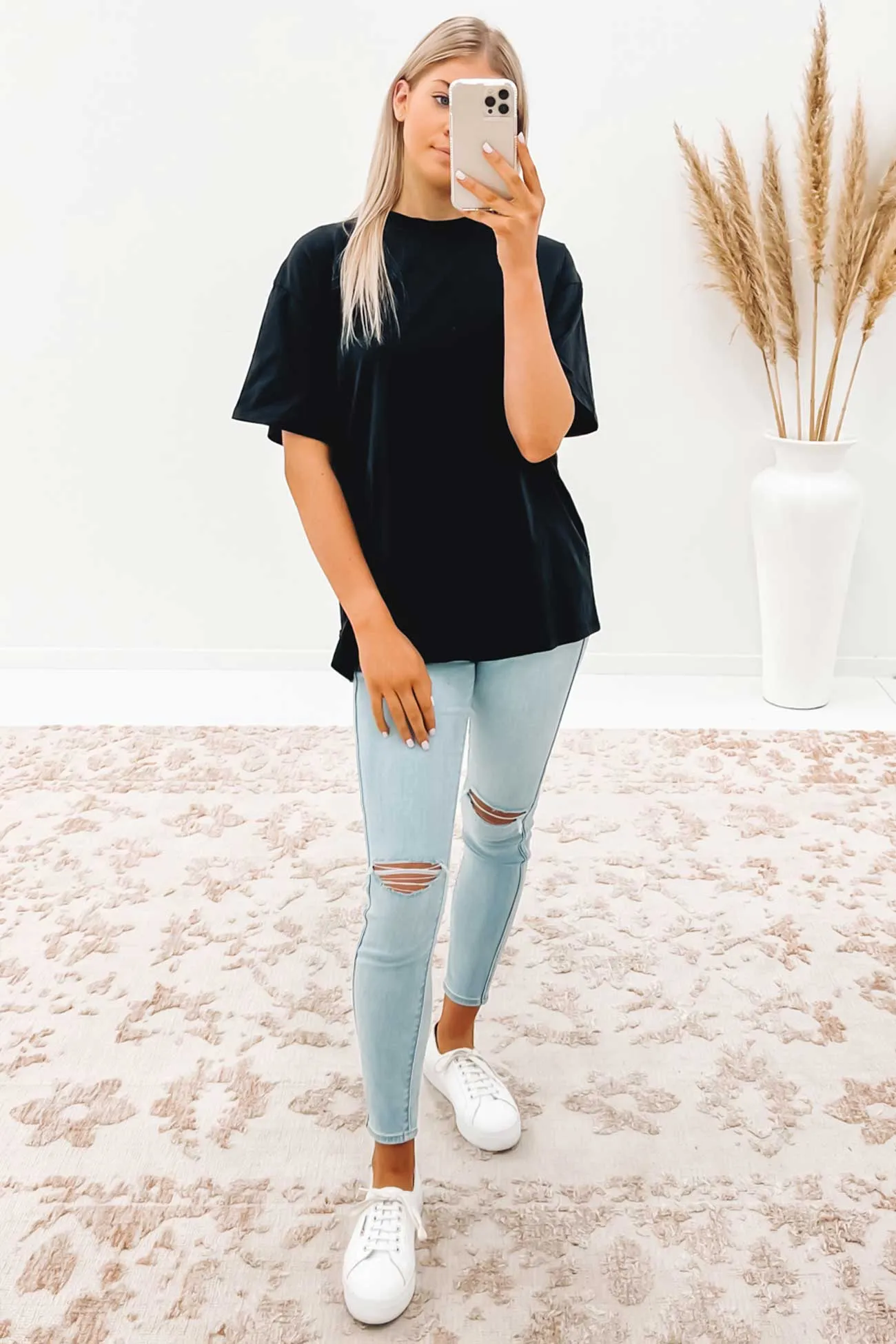 Oversized Tee Washed Black V neck style Layering Piece