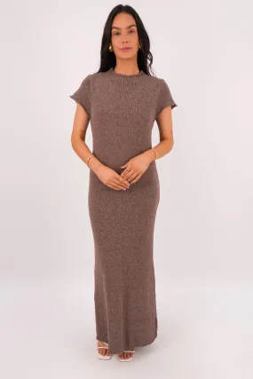 Leela Knit Maxi Dress Chocolate Satin-Sleeve Everyday Outfit