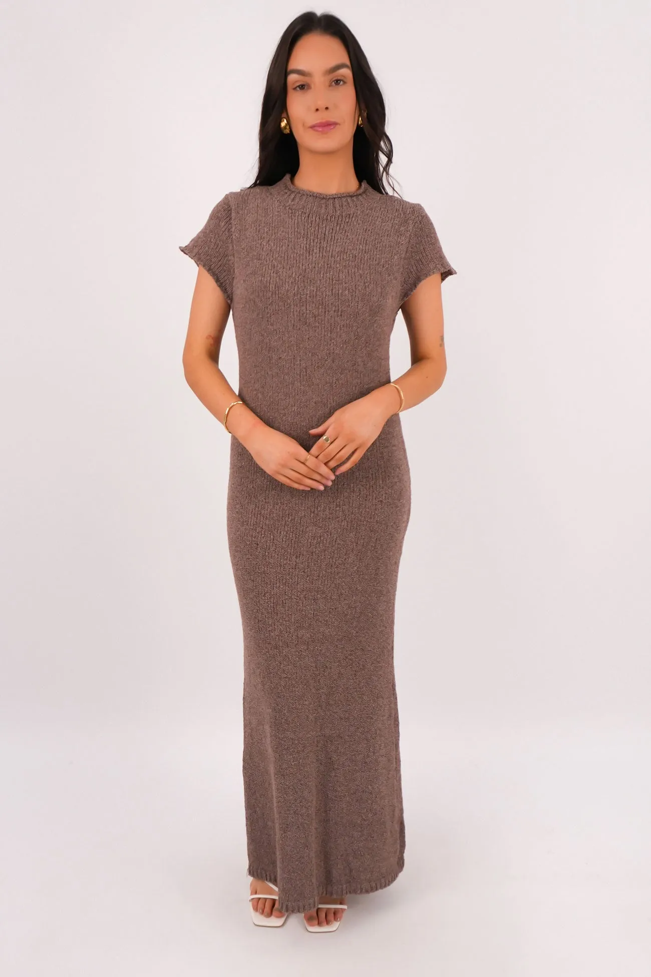 Feminine layered dress Lightweight Piece Leela Knit Maxi Dress Chocolate