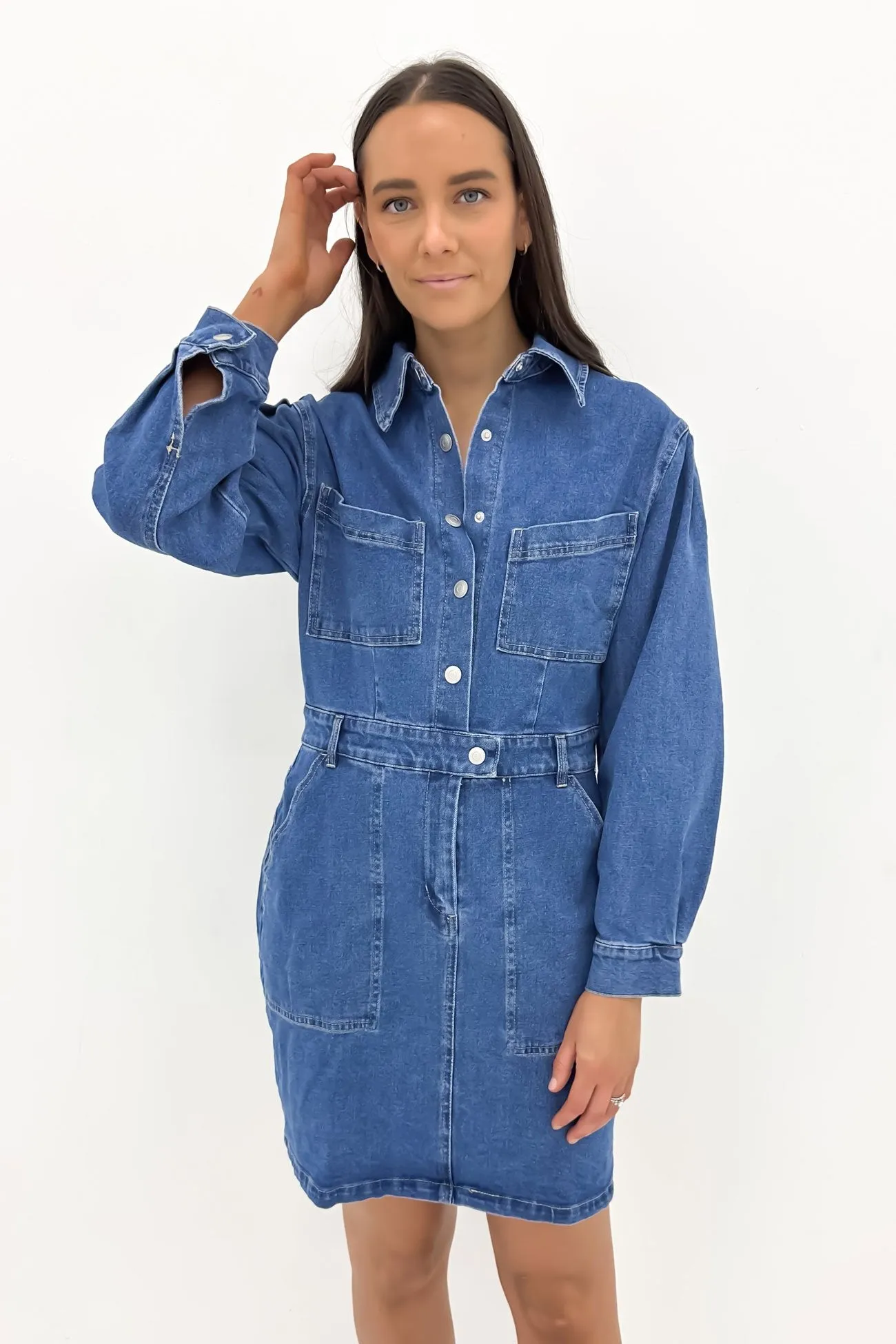 Gabrielle Denim Long Sleeve Dress 80 Wash Neutral Look