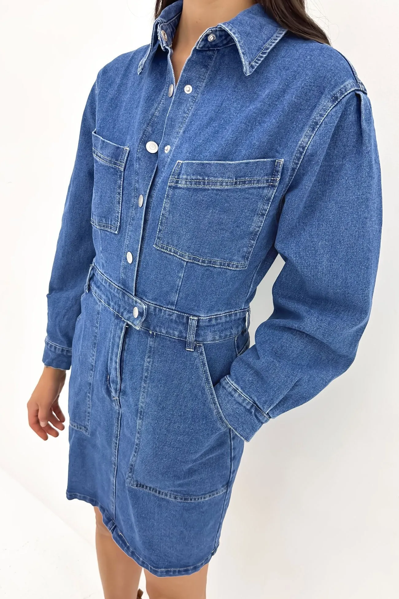 Gabrielle Denim Long Sleeve Dress 80 Wash Happy Soul