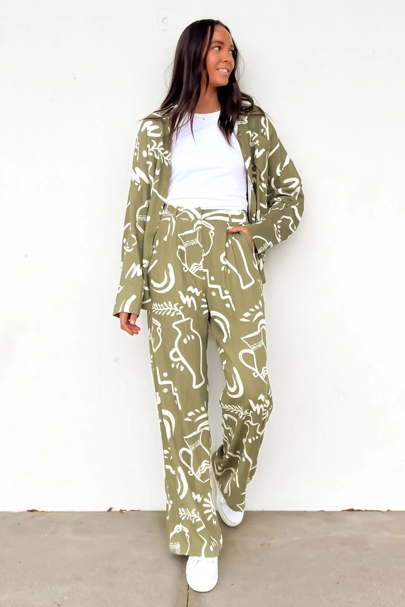 Greta Pant Bronte Sage Button front