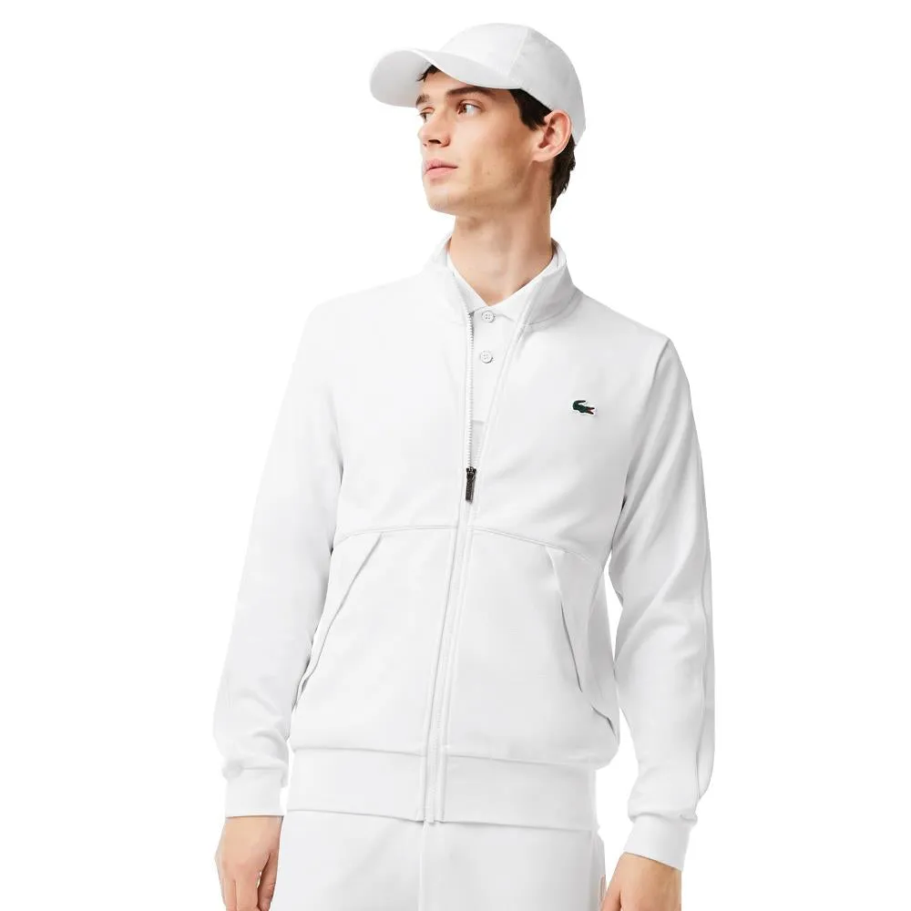 slip-resistant Lacoste Men's Sport Full Zip Jacket - White Solid Color Acrylic Material