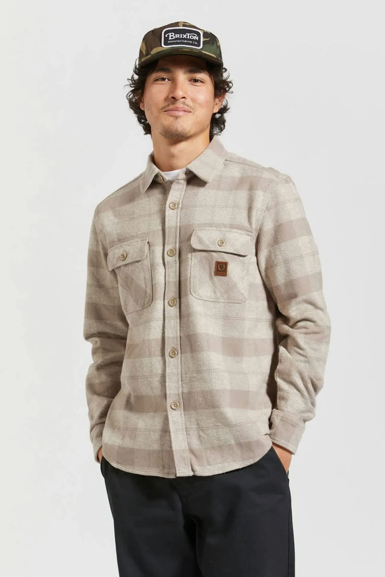 Bowery Heavy Weight Long Sleeve Flannel Off White Cinder Grey birthday celebration Fitted Silhouette