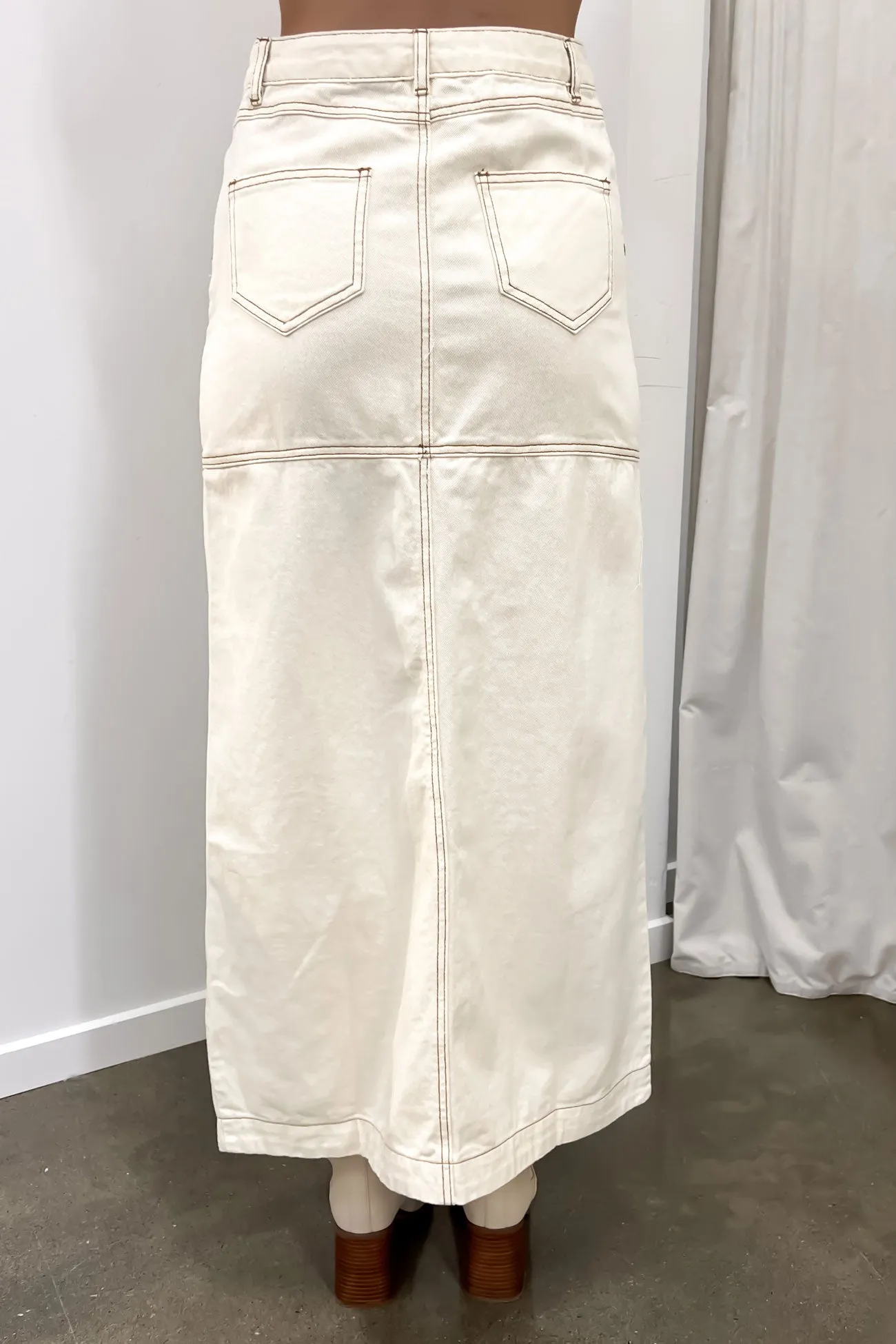 Alicia Denim Maxi Skirt Sand Seamless Design