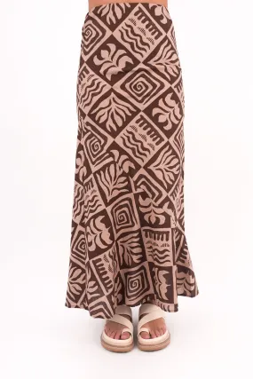 Non see through Elastic hem Tulum Maxi Skirt Brown