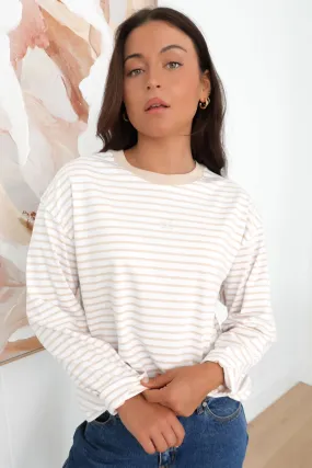 Taylor Stripe Long Sleeve Tee White Beige library Rare Find