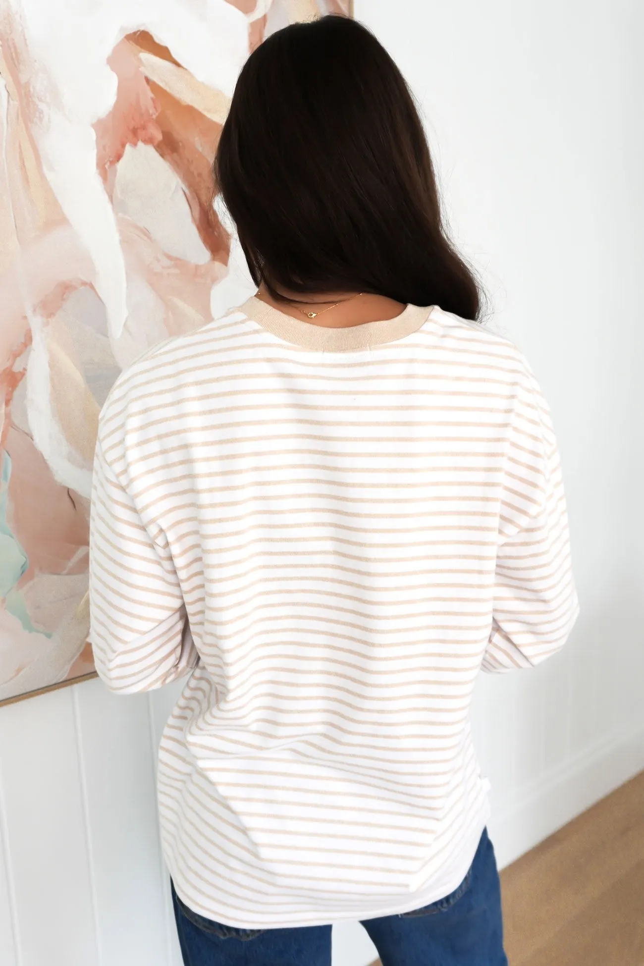Taylor Stripe Long Sleeve Tee White Beige cyclist School - wear