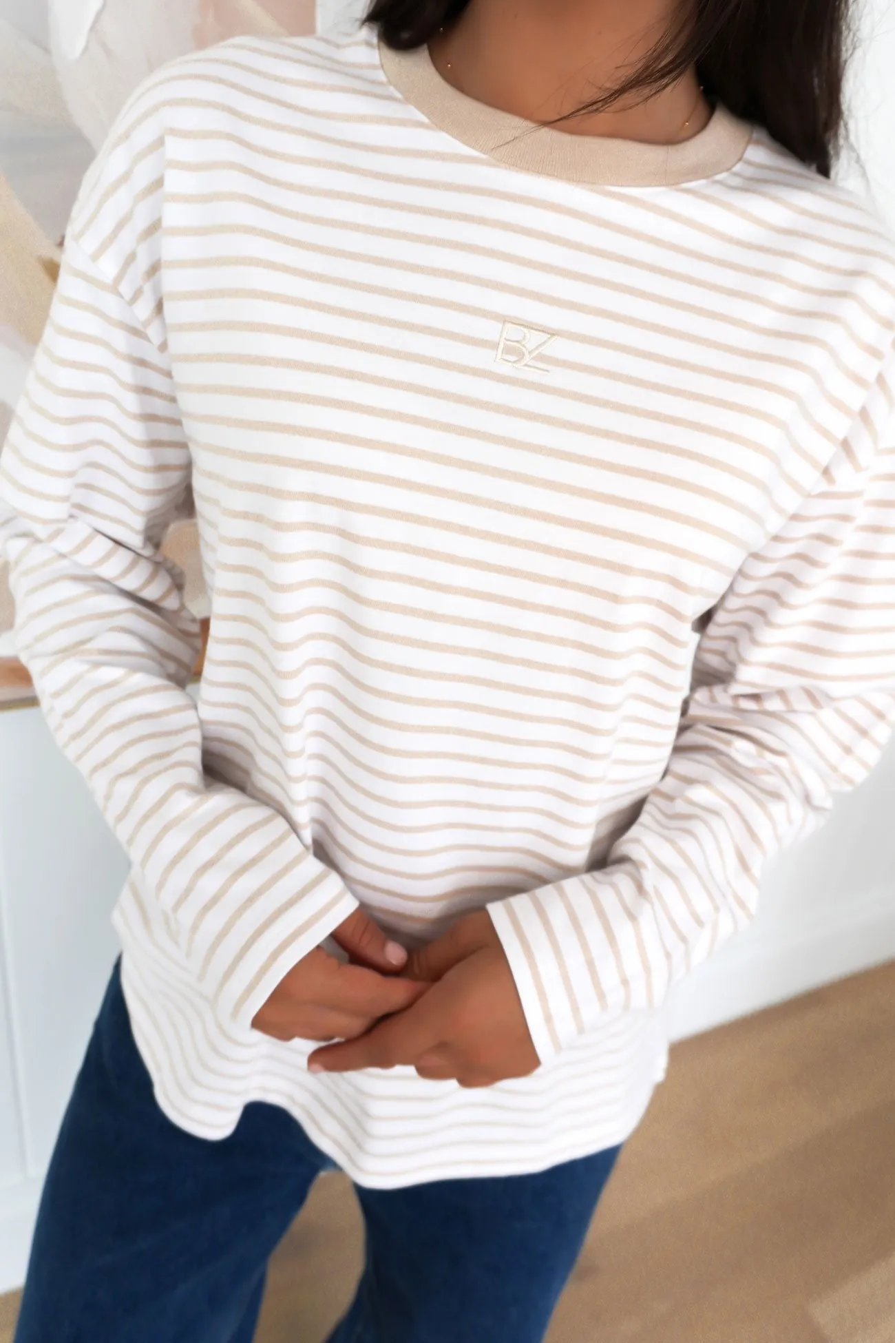Plant Polar region Taylor Stripe Long Sleeve Tee White Beige