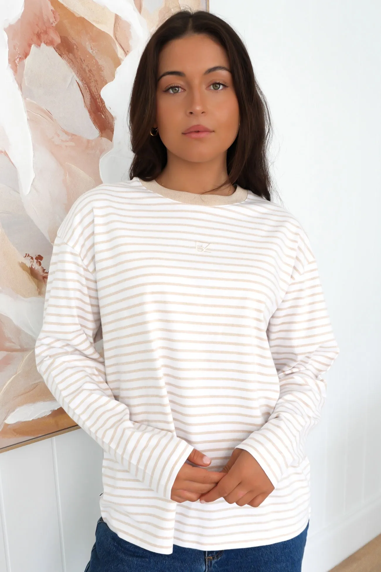 Study related Taylor Stripe Long Sleeve Tee White Beige