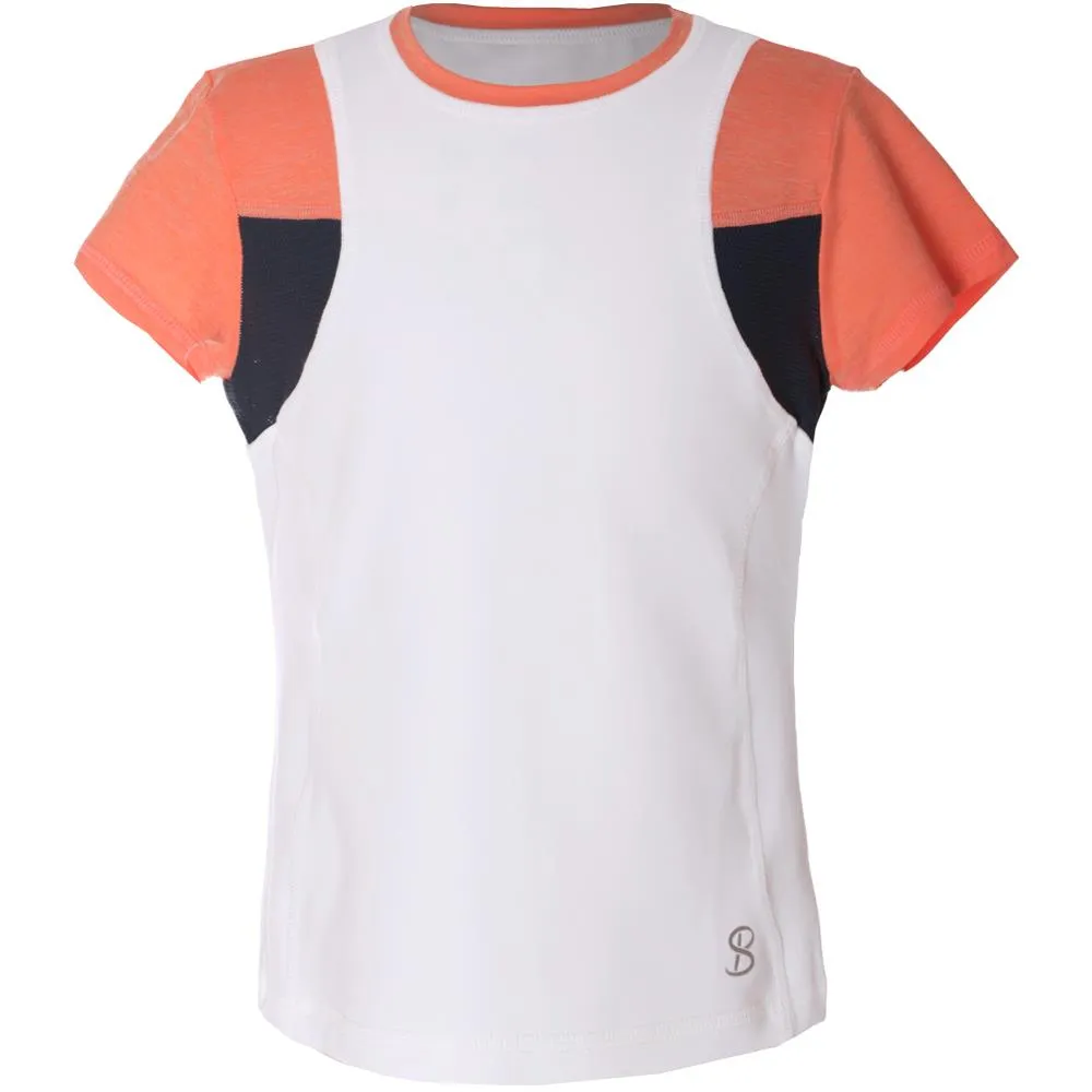 Sofibella Girls Singapore Crystal Short Sleeve Top - White/Peachy hook - and - loop closure