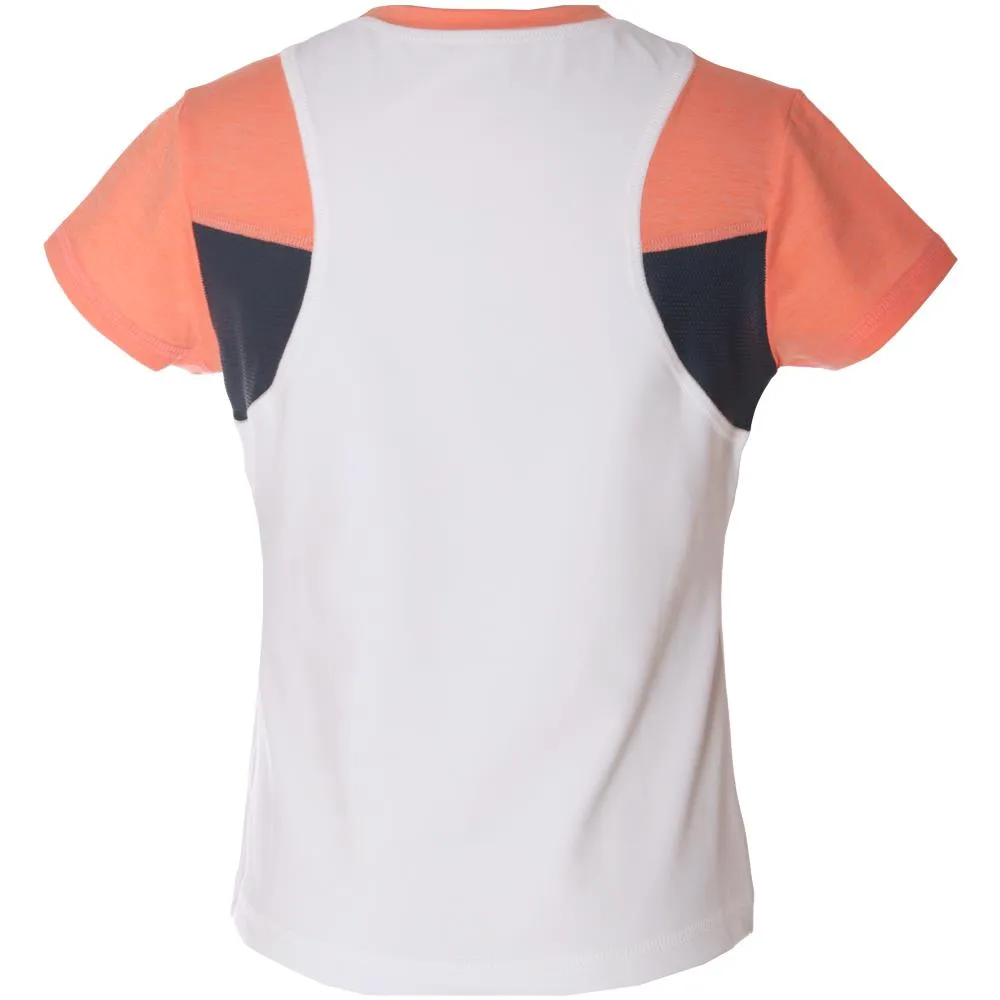 Velvet Finish shrink-resistant Sofibella Girls Singapore Crystal Short Sleeve Top - White/Peachy