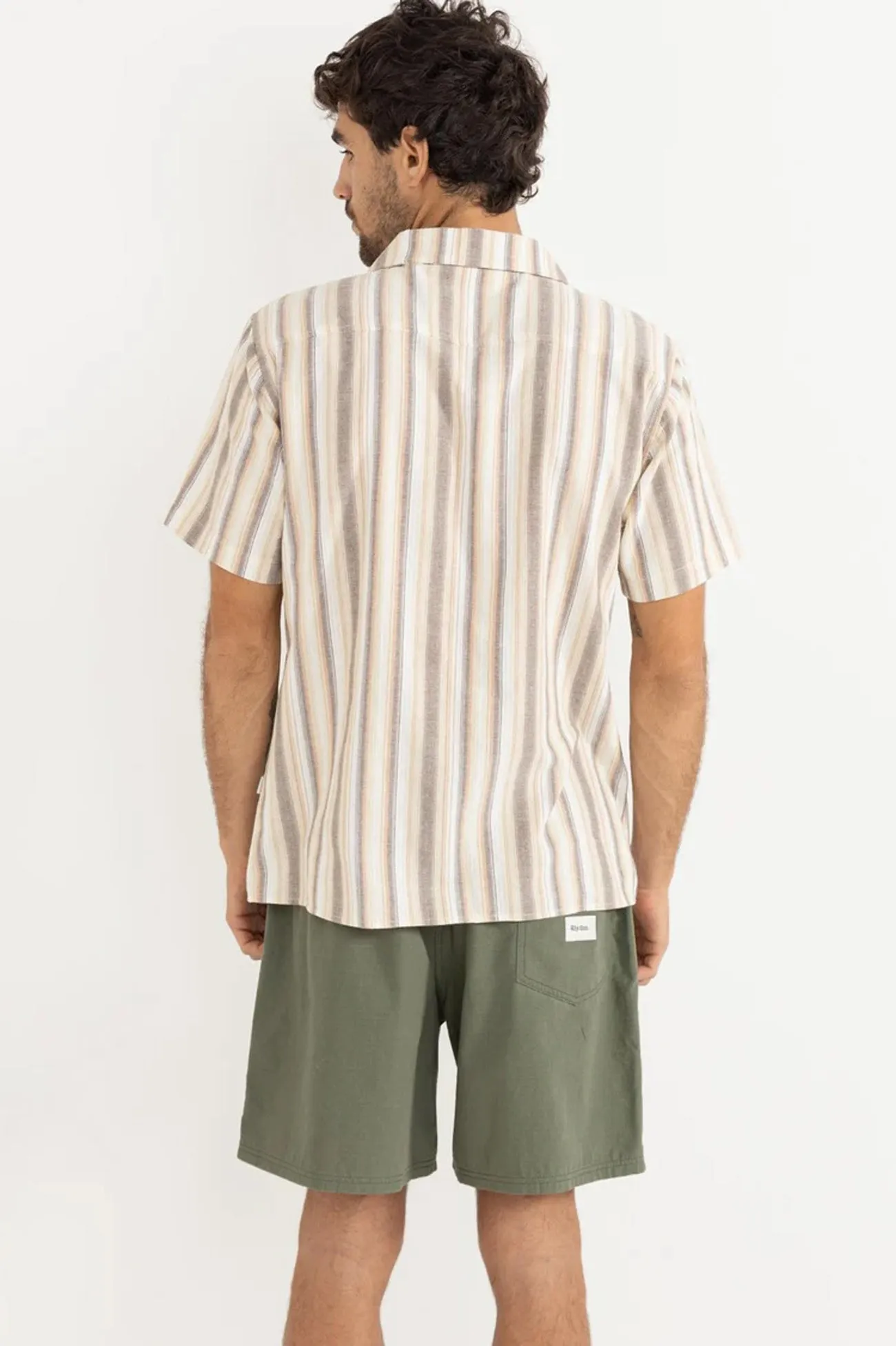 Lightweight Weave Slim Silhouette Vacation Stripe Short Sleeve Shirt Tobacco
