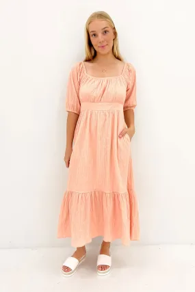 Violet Midi Dress Muted Peach Relaxed outdoor dress Pose Glow