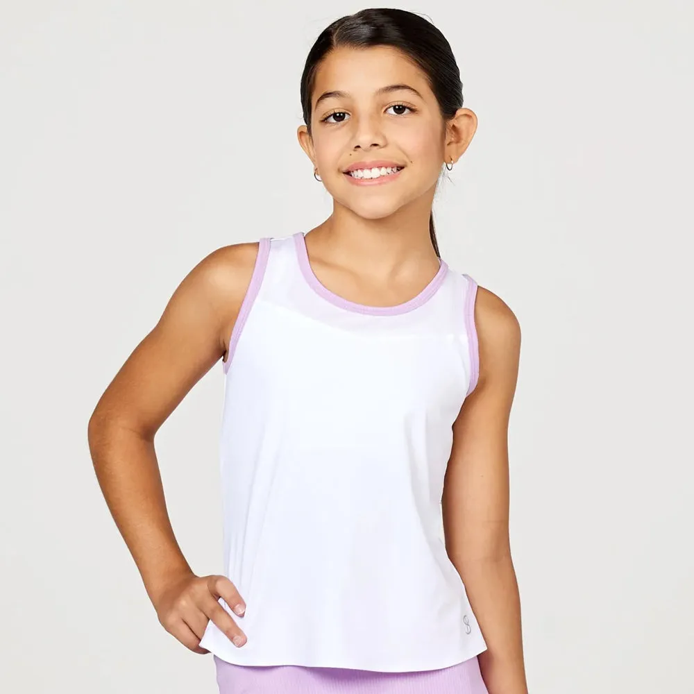 UV - resistant Sofibella Girl's Fun Stripes Racerbank Tank - White/Lavender