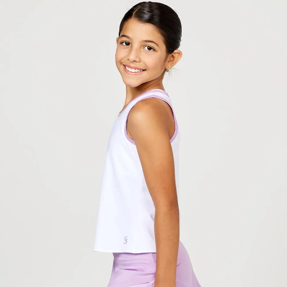 Printed Pattern Layered Sofibella Girl's Fun Stripes Racerbank Tank - White/Lavender